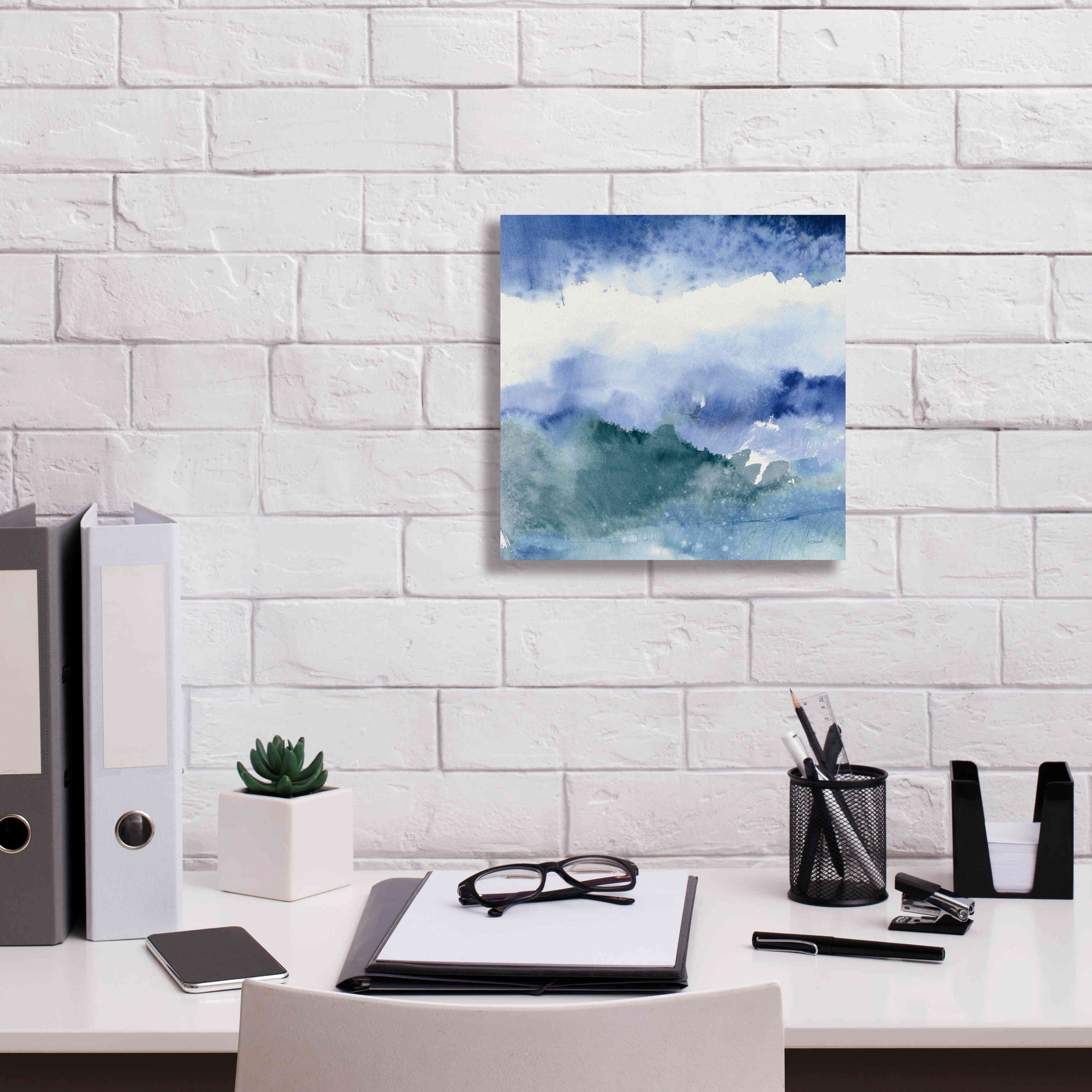 'Midnight At The Lake III Cool' by Mike Schick, Giclee Canvas Wall Art,12x12