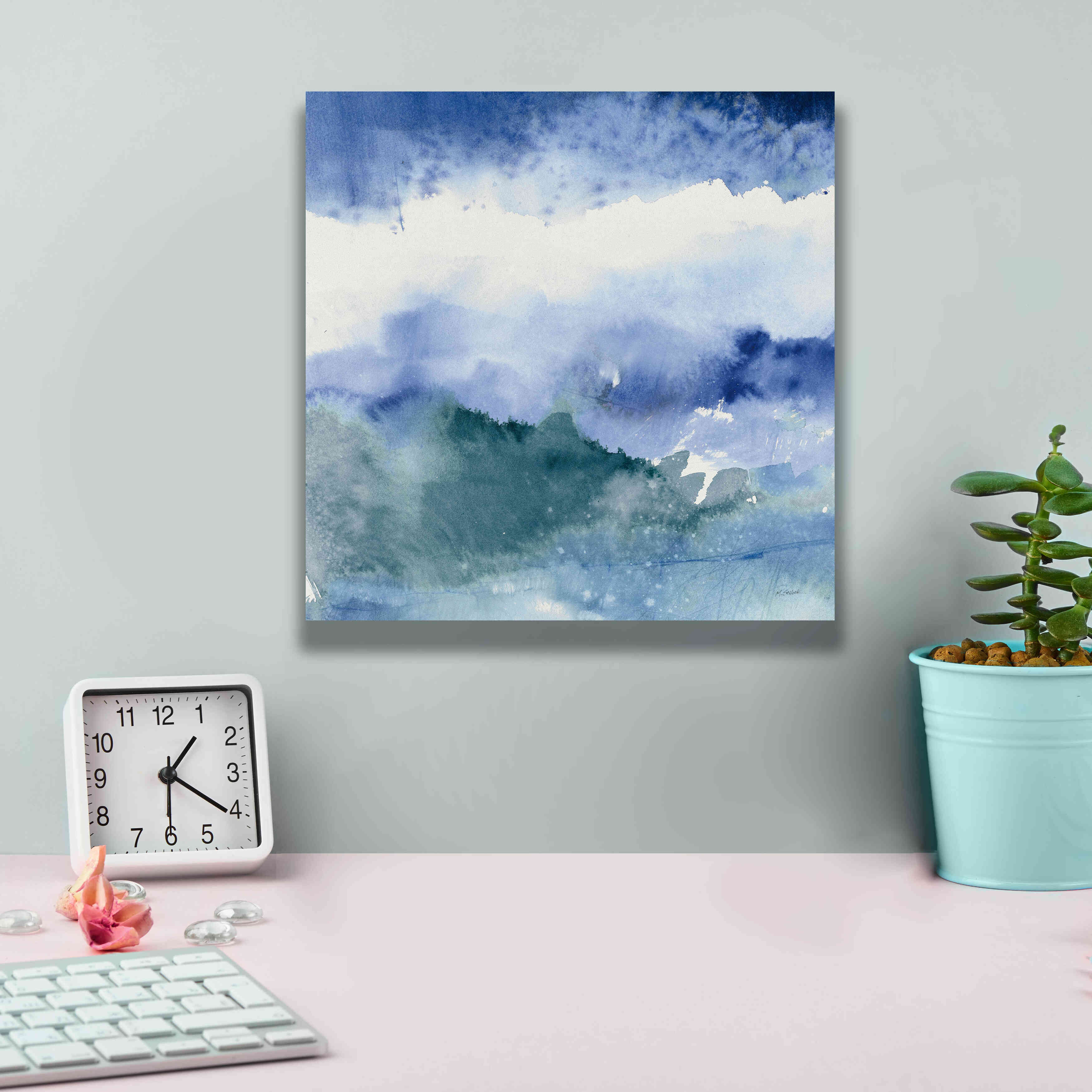 'Midnight At The Lake III Cool' by Mike Schick, Giclee Canvas Wall Art,12x12