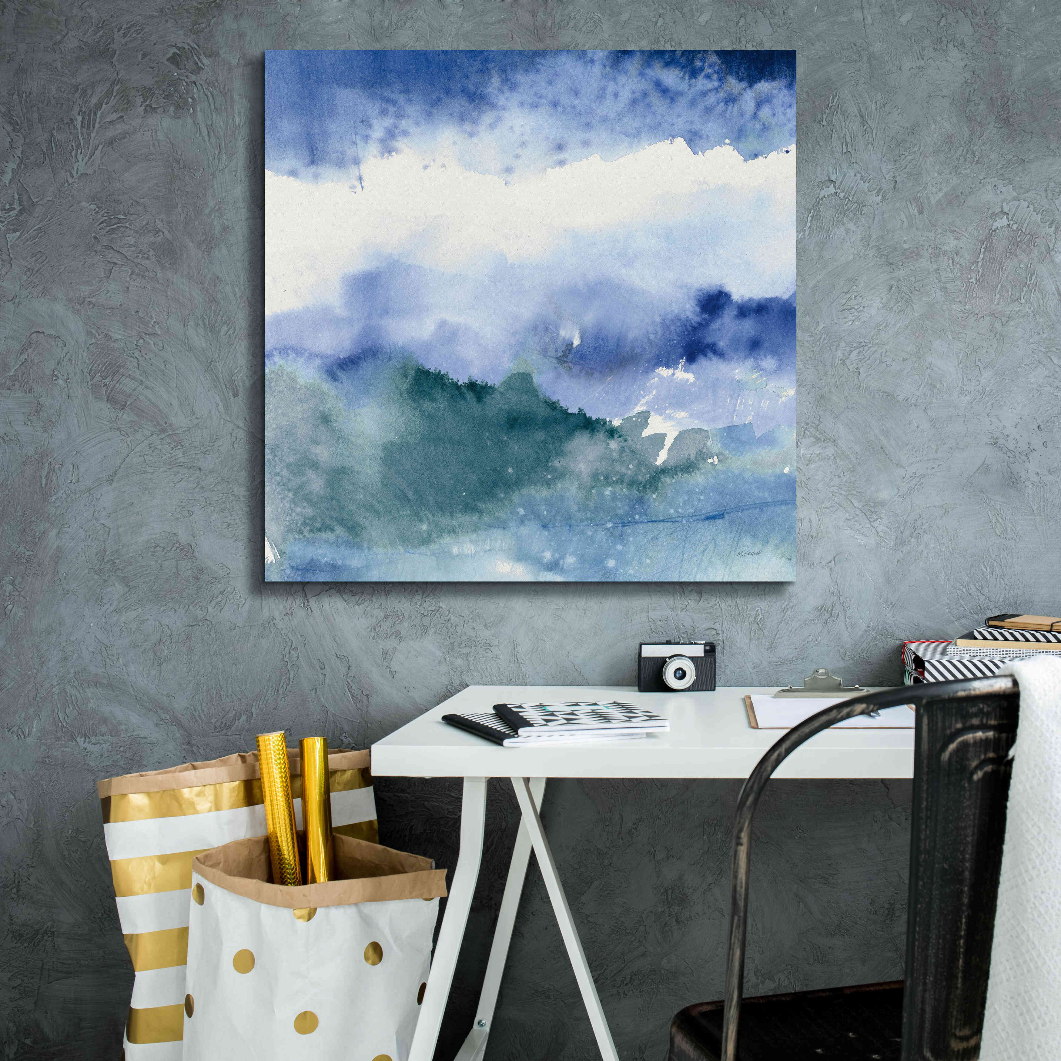 'Midnight At The Lake III Cool' by Mike Schick, Giclee Canvas Wall Art,26x26