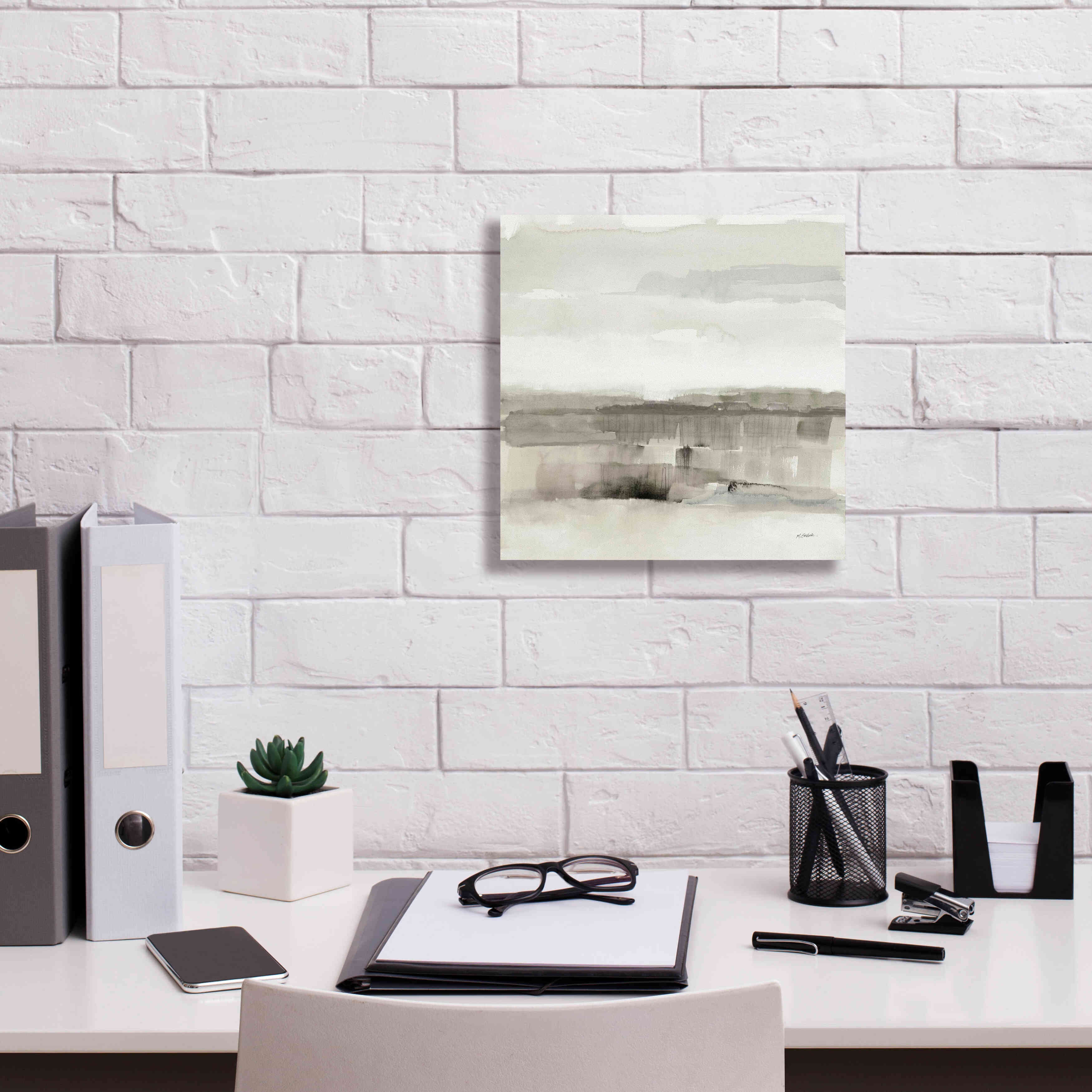 'Influence Of Line And Color Neutral' by Mike Schick, Giclee Canvas Wall Art,12x12