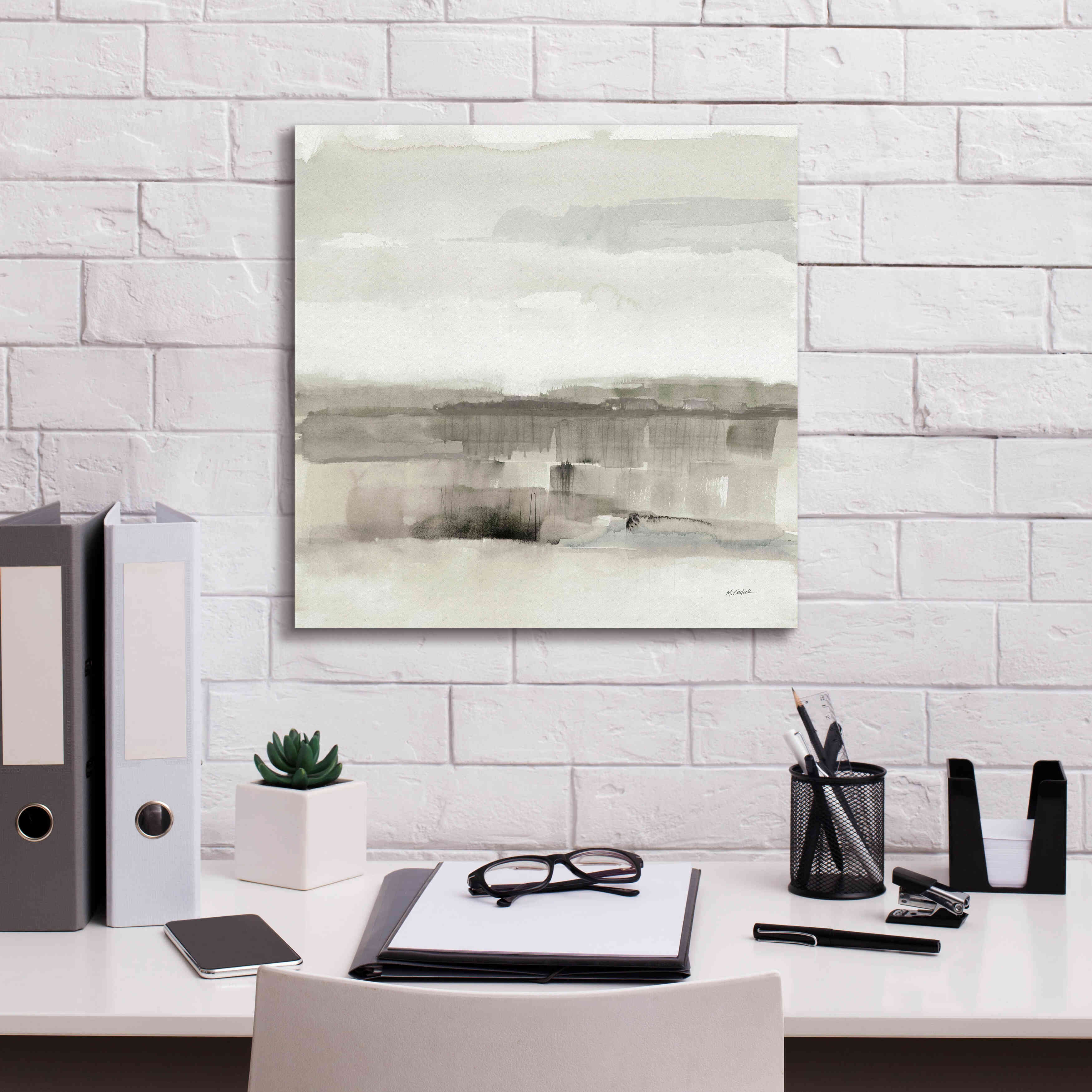 'Influence Of Line And Color Neutral' by Mike Schick, Giclee Canvas Wall Art,18x18