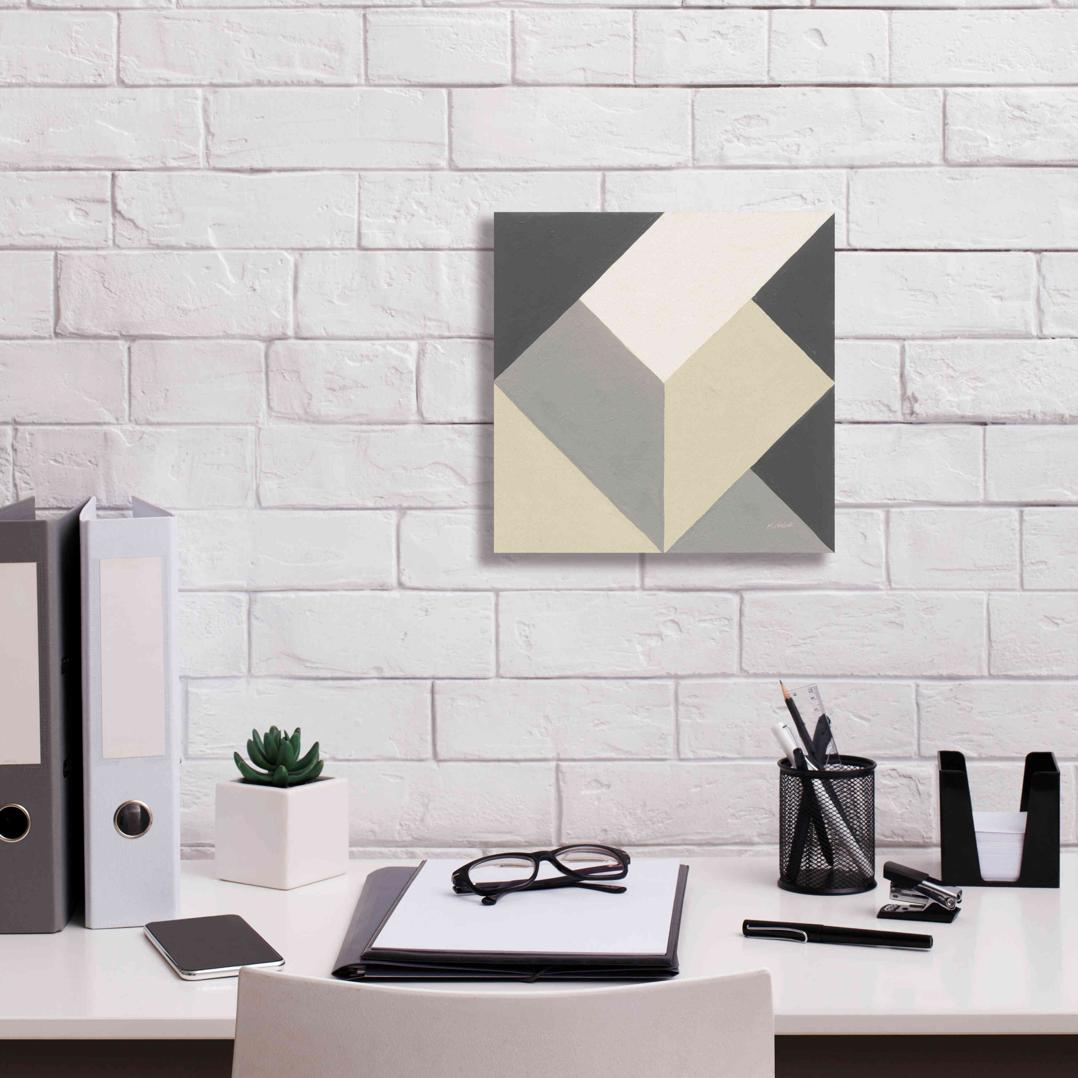 'Triangles I Neutral Crop' by Mike Schick, Giclee Canvas Wall Art,12x12