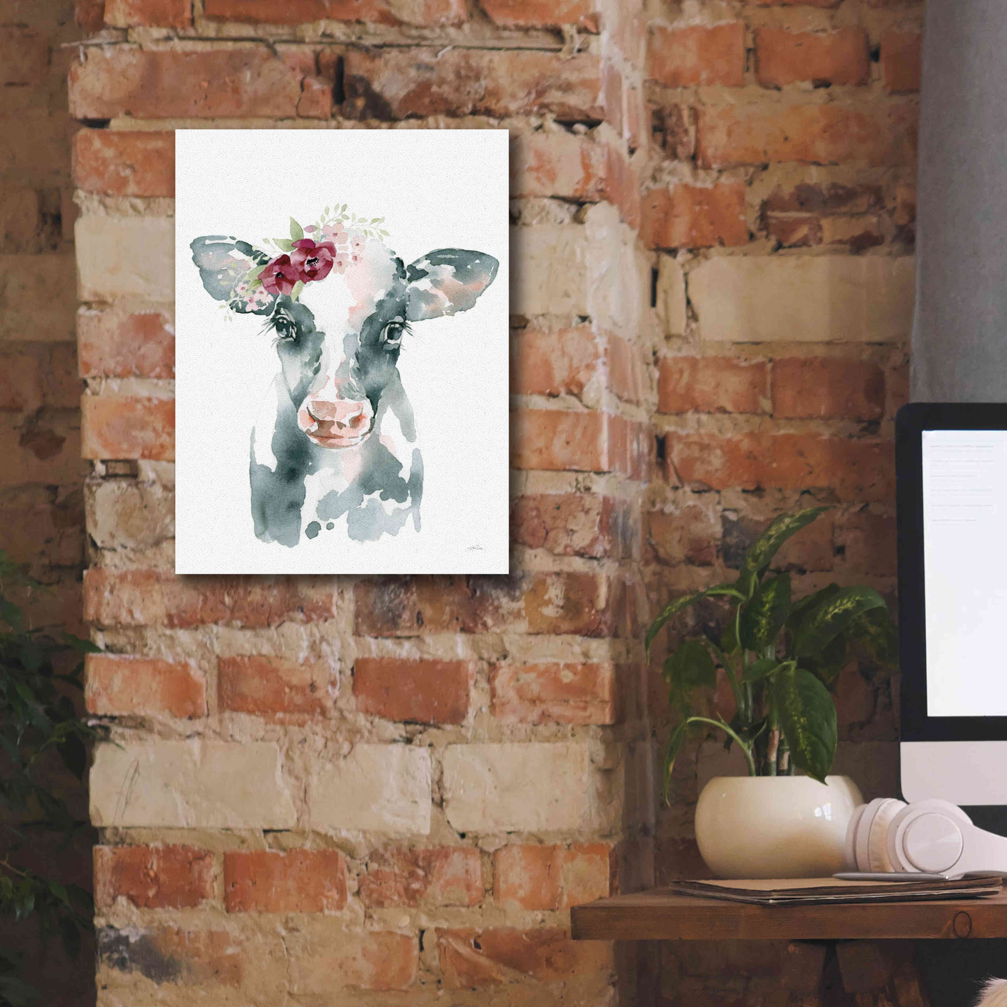 'Floral Cow' by Katrina Pete, Giclee Canvas Wall Art,12x16
