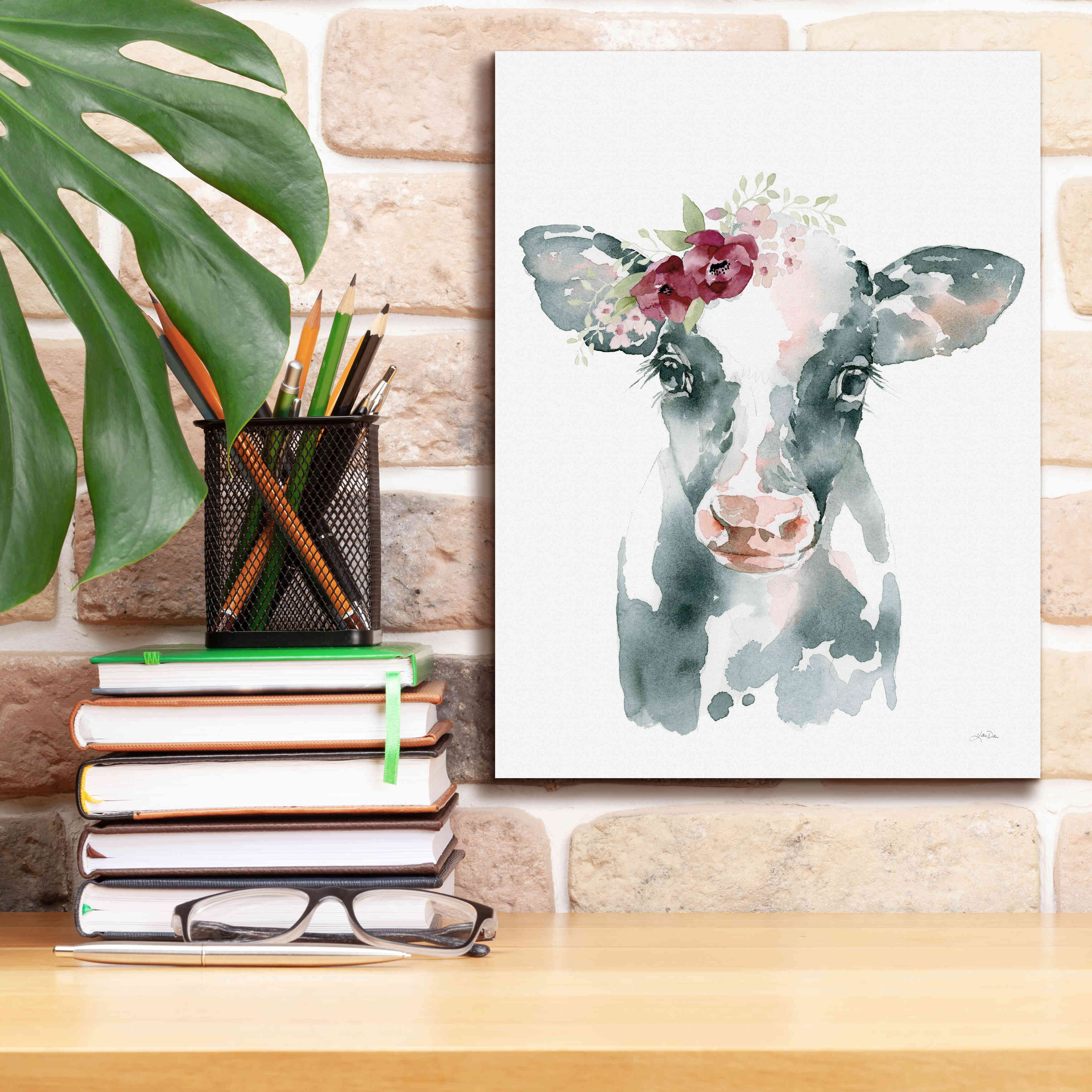'Floral Cow' by Katrina Pete, Giclee Canvas Wall Art,12x16