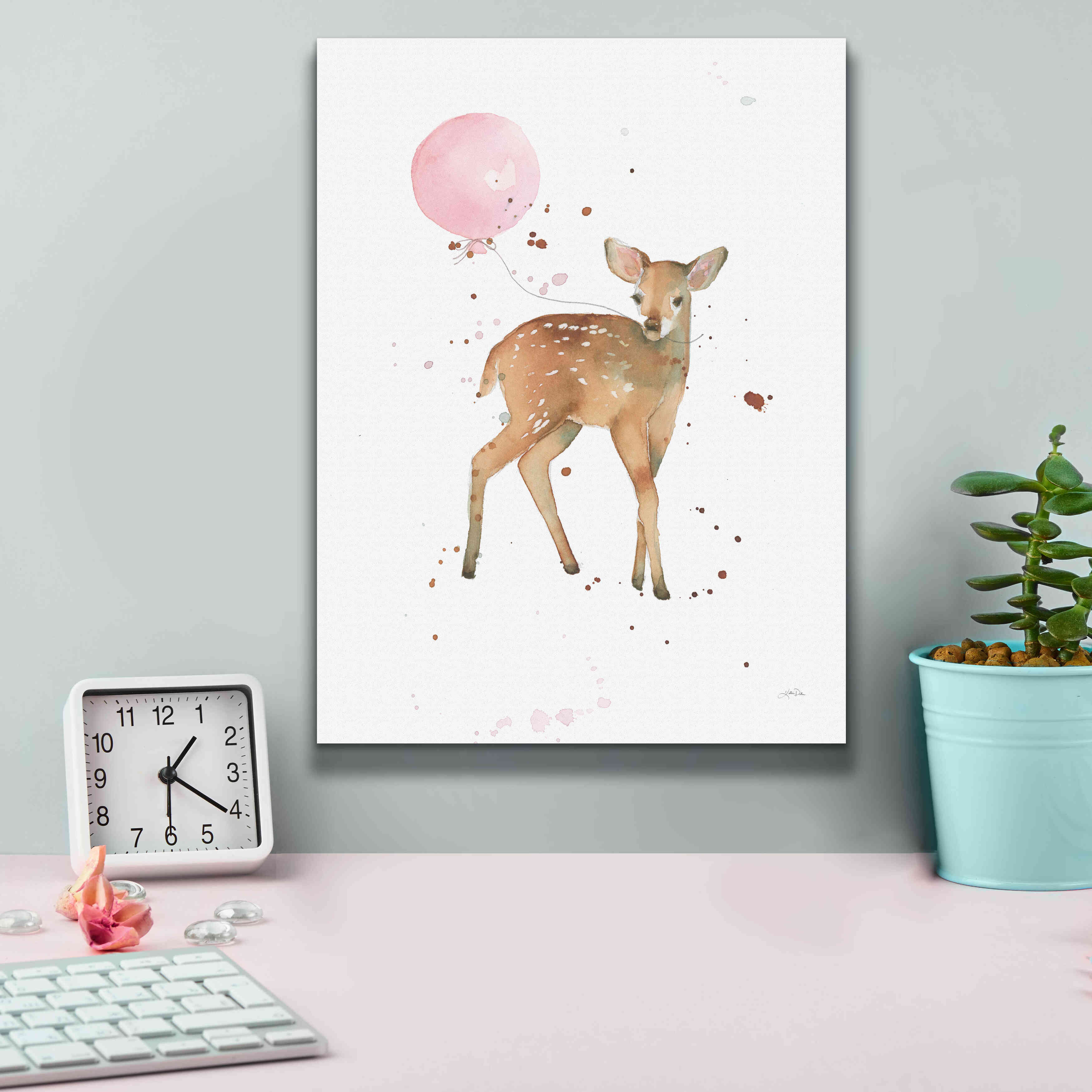 'Festive Fawn Pink Balloon' by Katrina Pete, Giclee Canvas Wall Art,12x16
