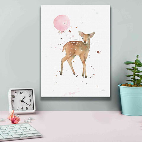 Image of 'Festive Fawn Pink Balloon' by Katrina Pete, Giclee Canvas Wall Art,12x16