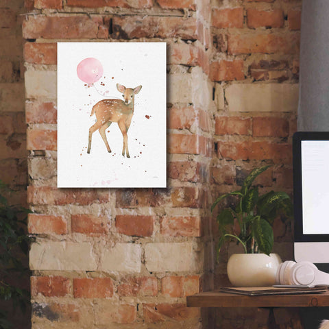 Image of 'Festive Fawn Pink Balloon' by Katrina Pete, Giclee Canvas Wall Art,12x16