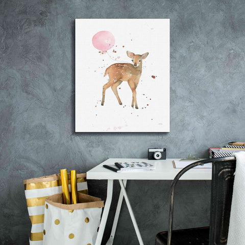 Image of 'Festive Fawn Pink Balloon' by Katrina Pete, Giclee Canvas Wall Art,20x24