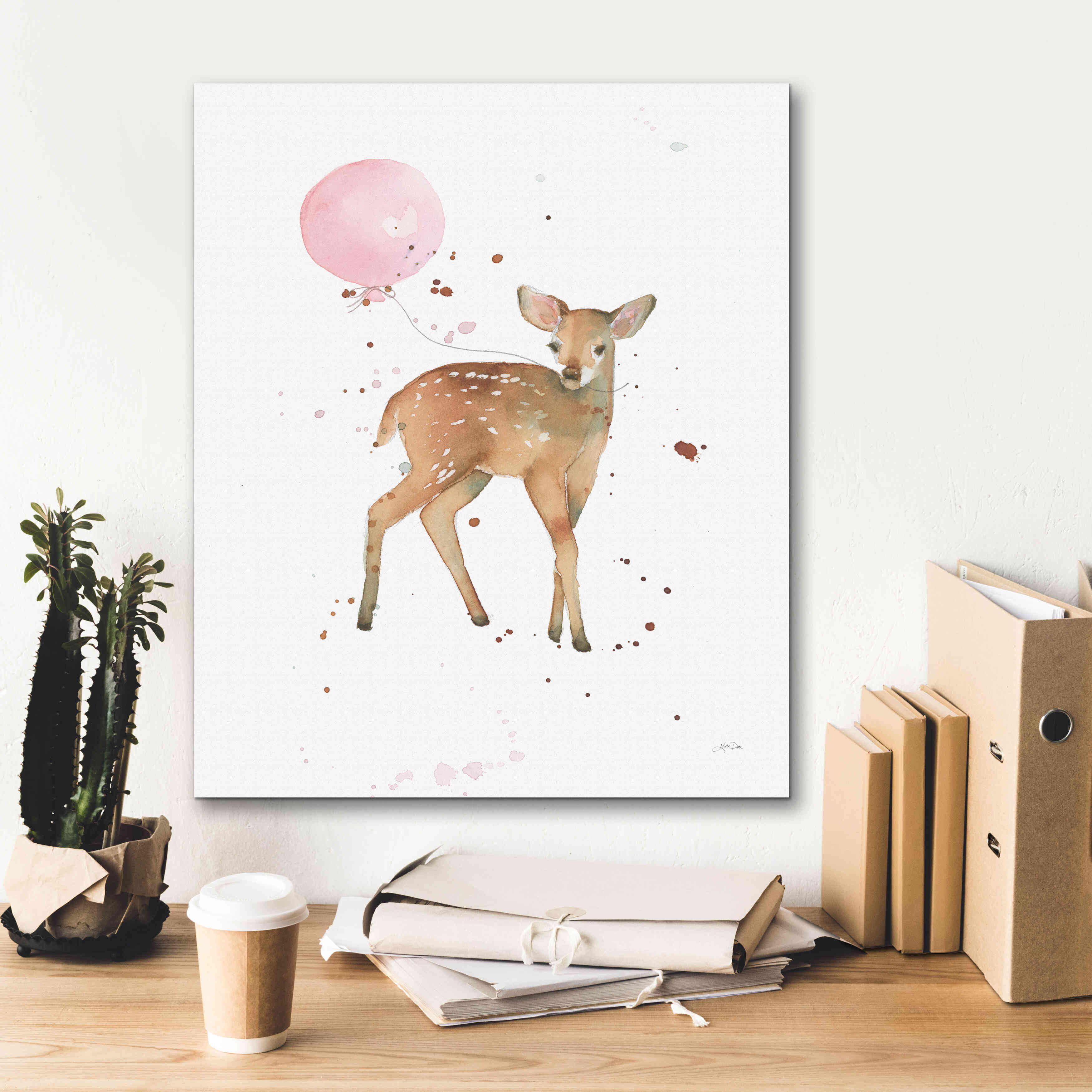 'Festive Fawn Pink Balloon' by Katrina Pete, Giclee Canvas Wall Art,20x24