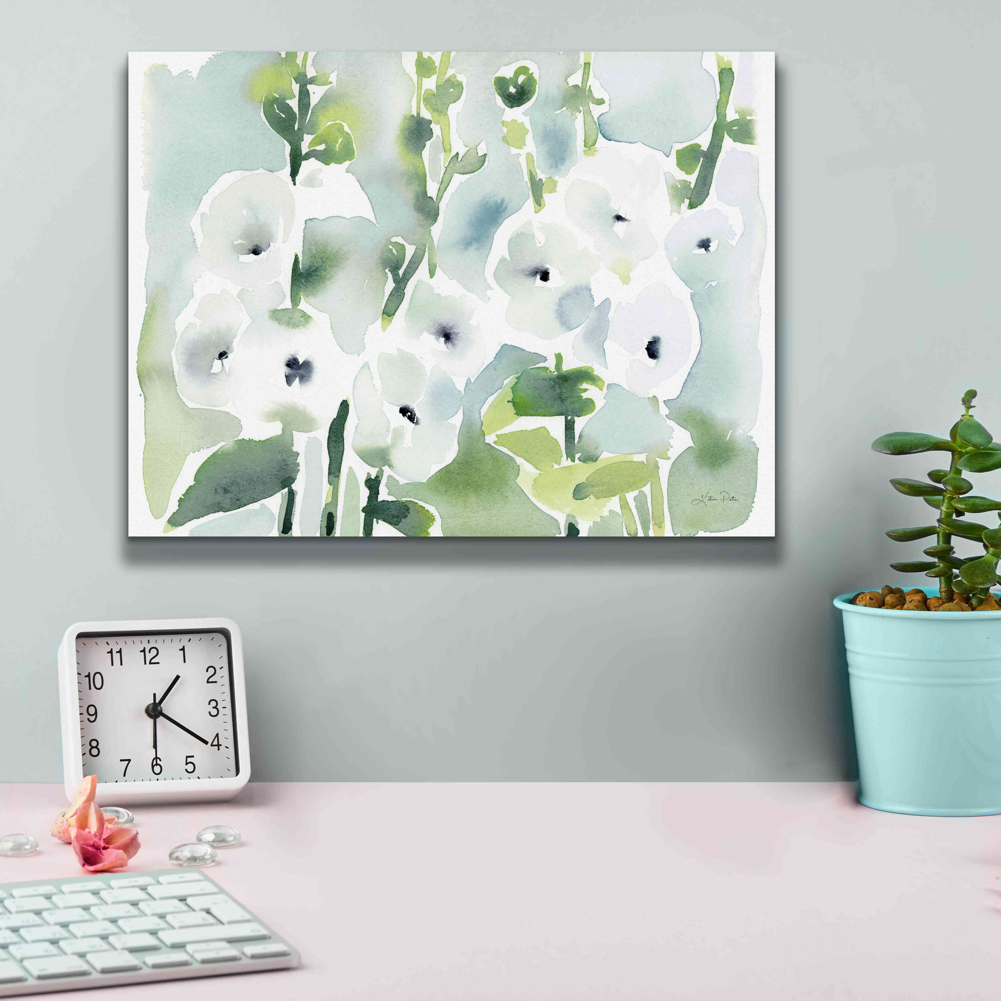 'White Hollyhocks' by Katrina Pete, Giclee Canvas Wall Art,16x12