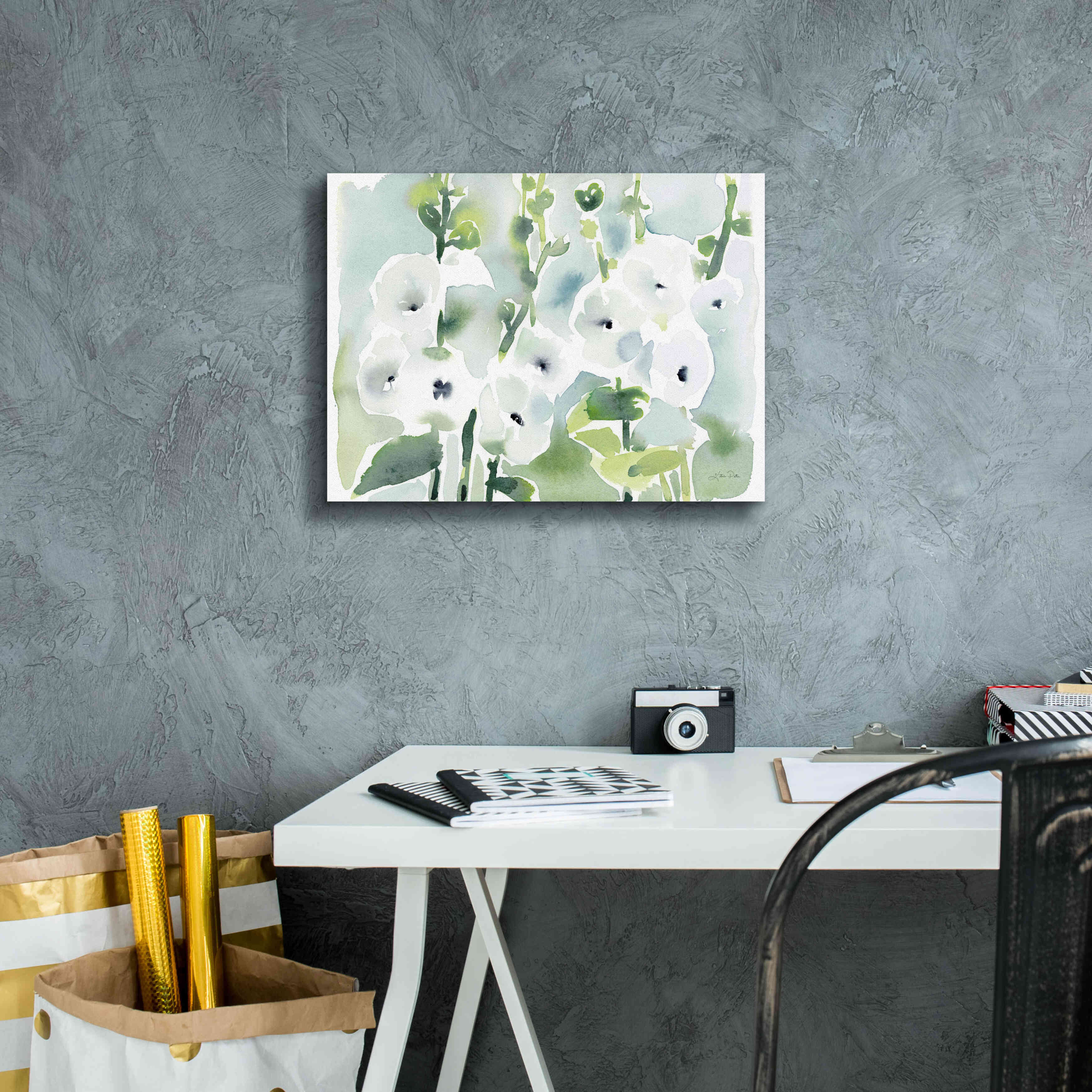 'White Hollyhocks' by Katrina Pete, Giclee Canvas Wall Art,16x12