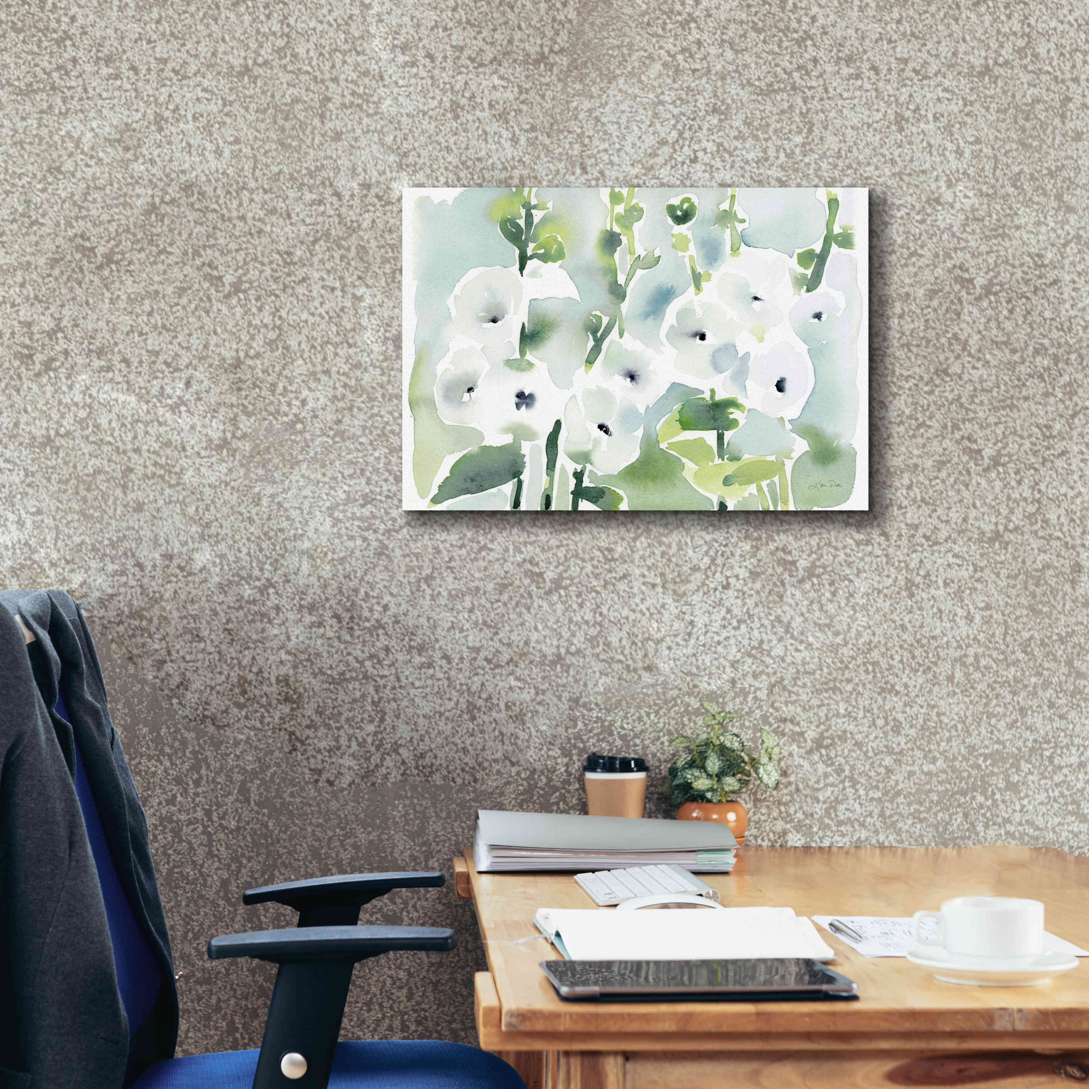 'White Hollyhocks' by Katrina Pete, Giclee Canvas Wall Art,26x18