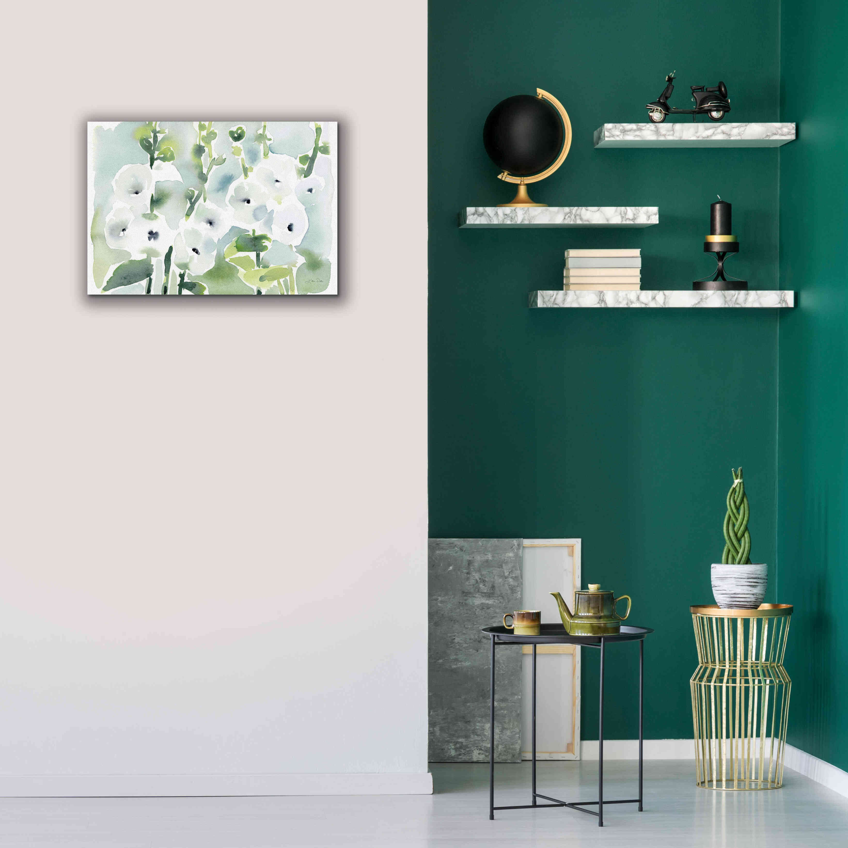 'White Hollyhocks' by Katrina Pete, Giclee Canvas Wall Art,26x18