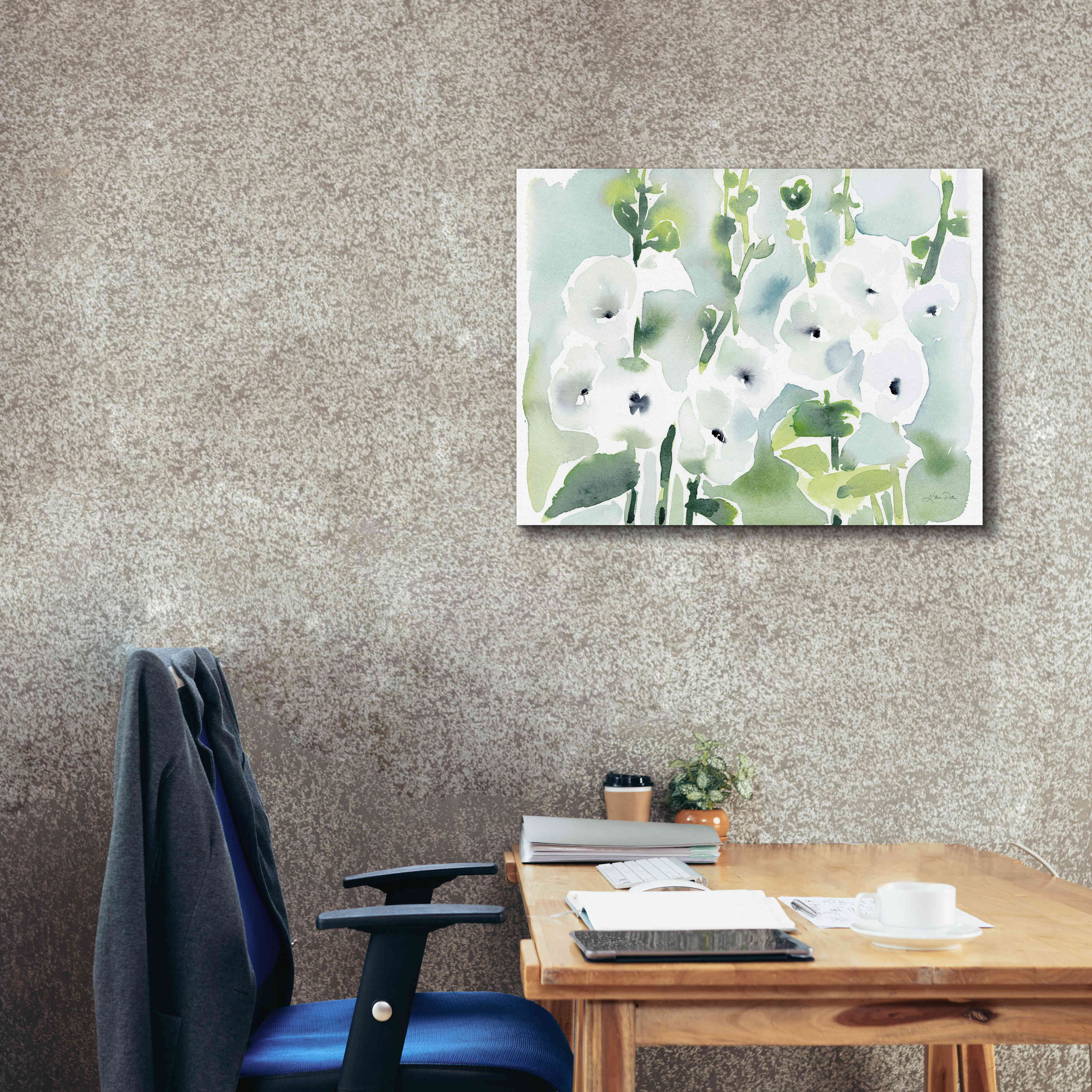 'White Hollyhocks' by Katrina Pete, Giclee Canvas Wall Art,34x26