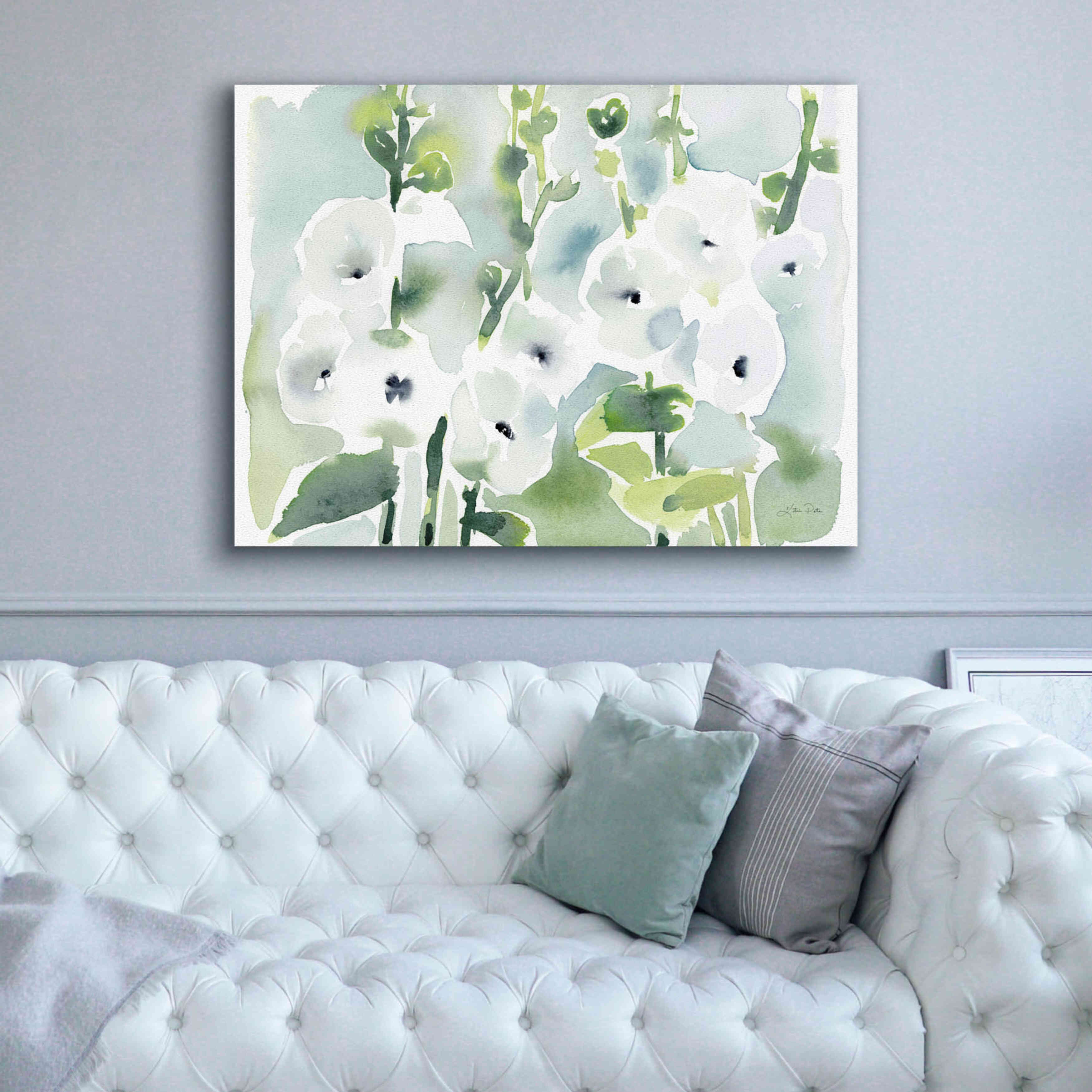 'White Hollyhocks' by Katrina Pete, Giclee Canvas Wall Art,54x40