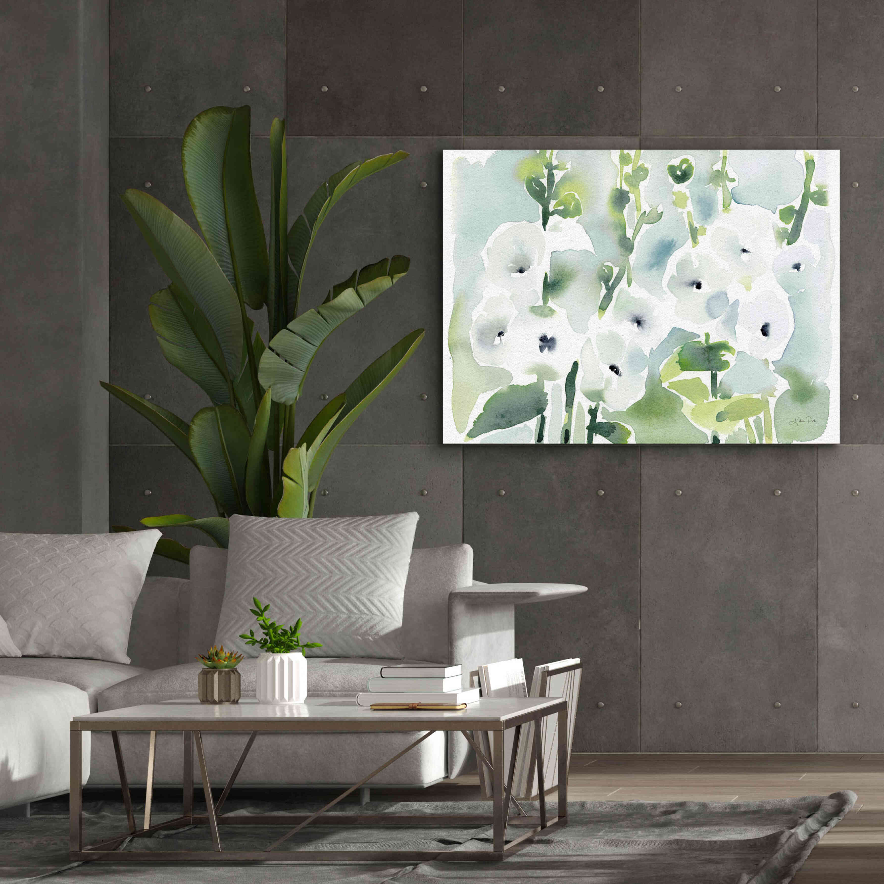 'White Hollyhocks' by Katrina Pete, Giclee Canvas Wall Art,54x40