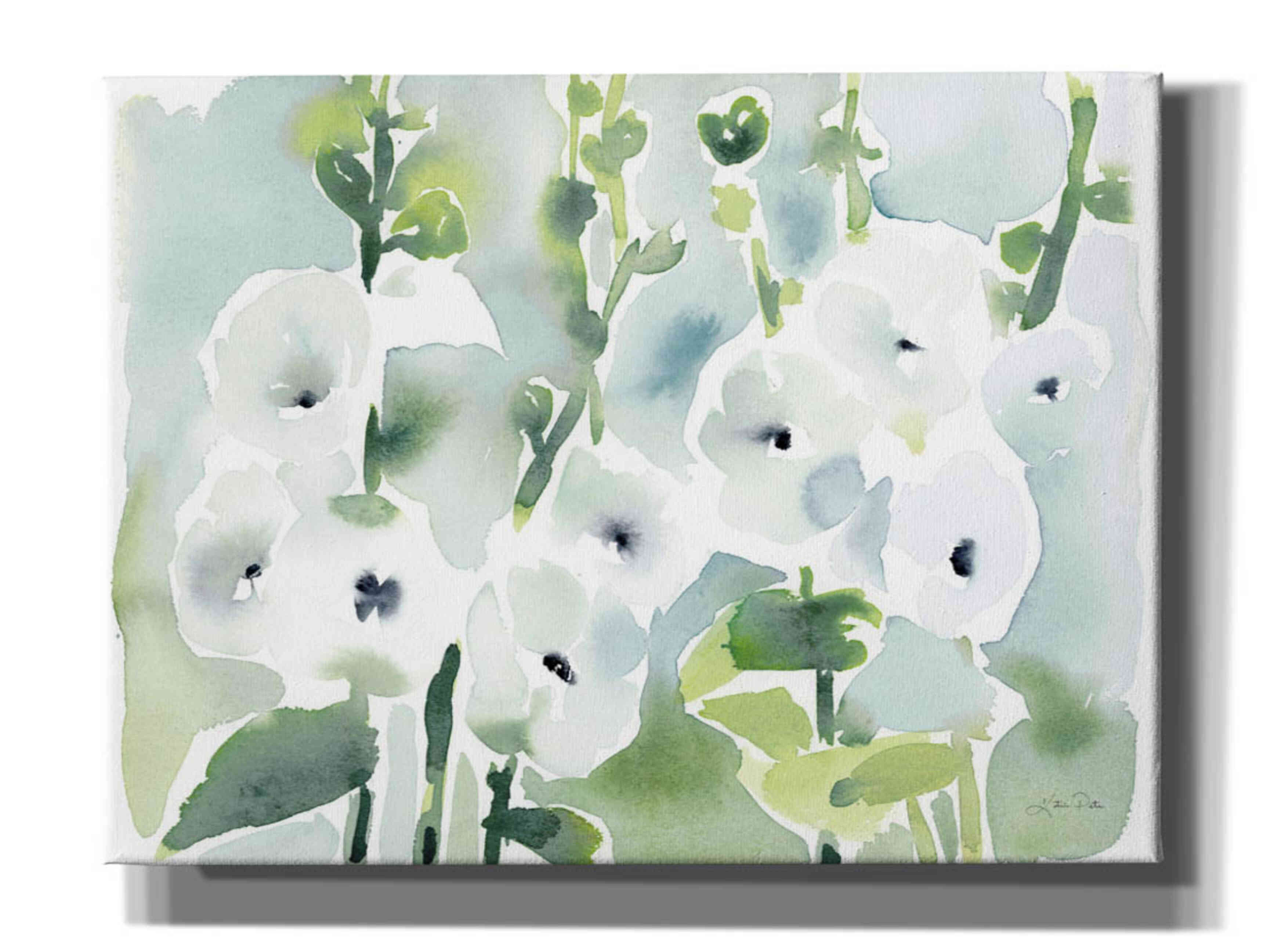 'White Hollyhocks' by Katrina Pete, Giclee Canvas Wall Art