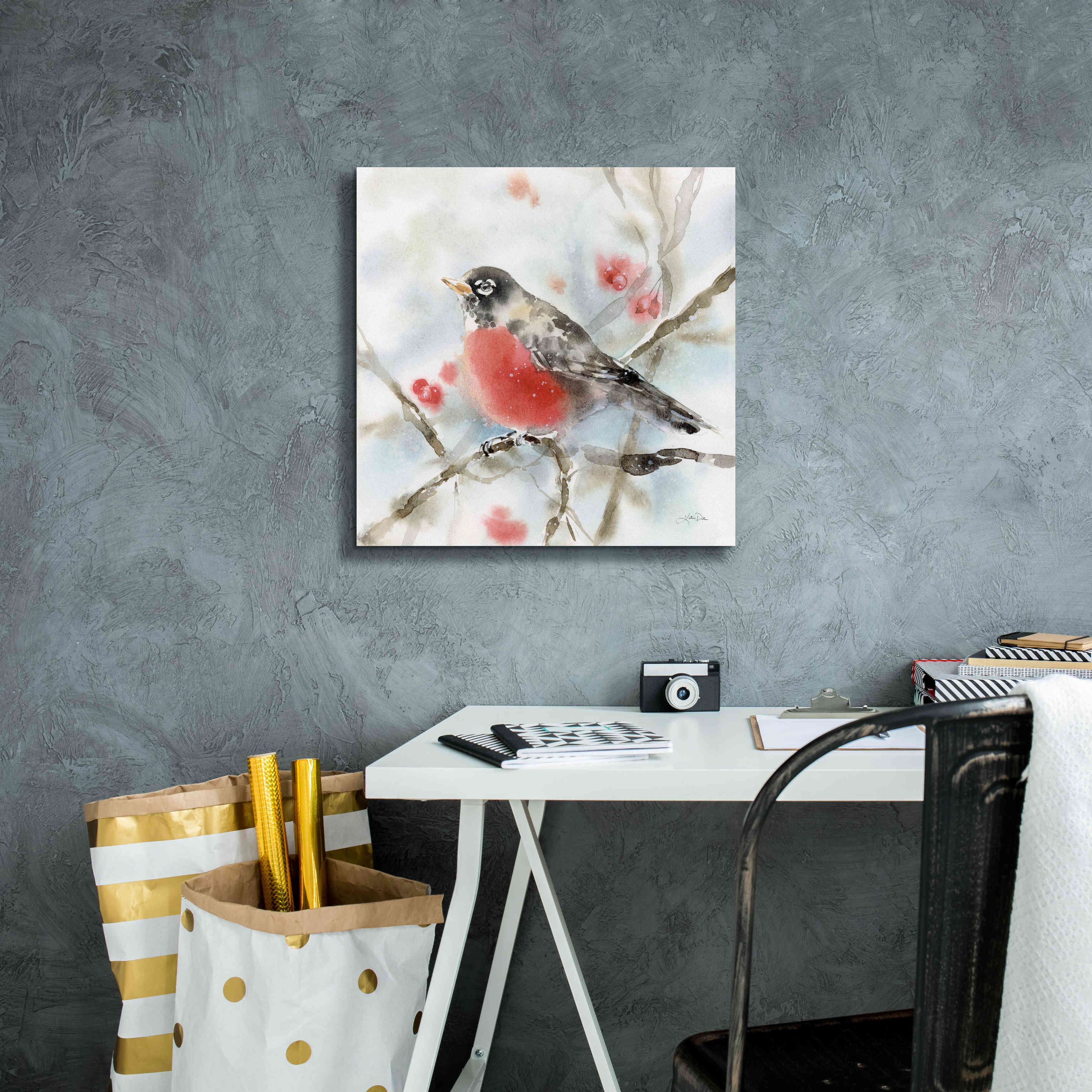 'Winter Robin' by Katrina Pete, Giclee Canvas Wall Art,18x18