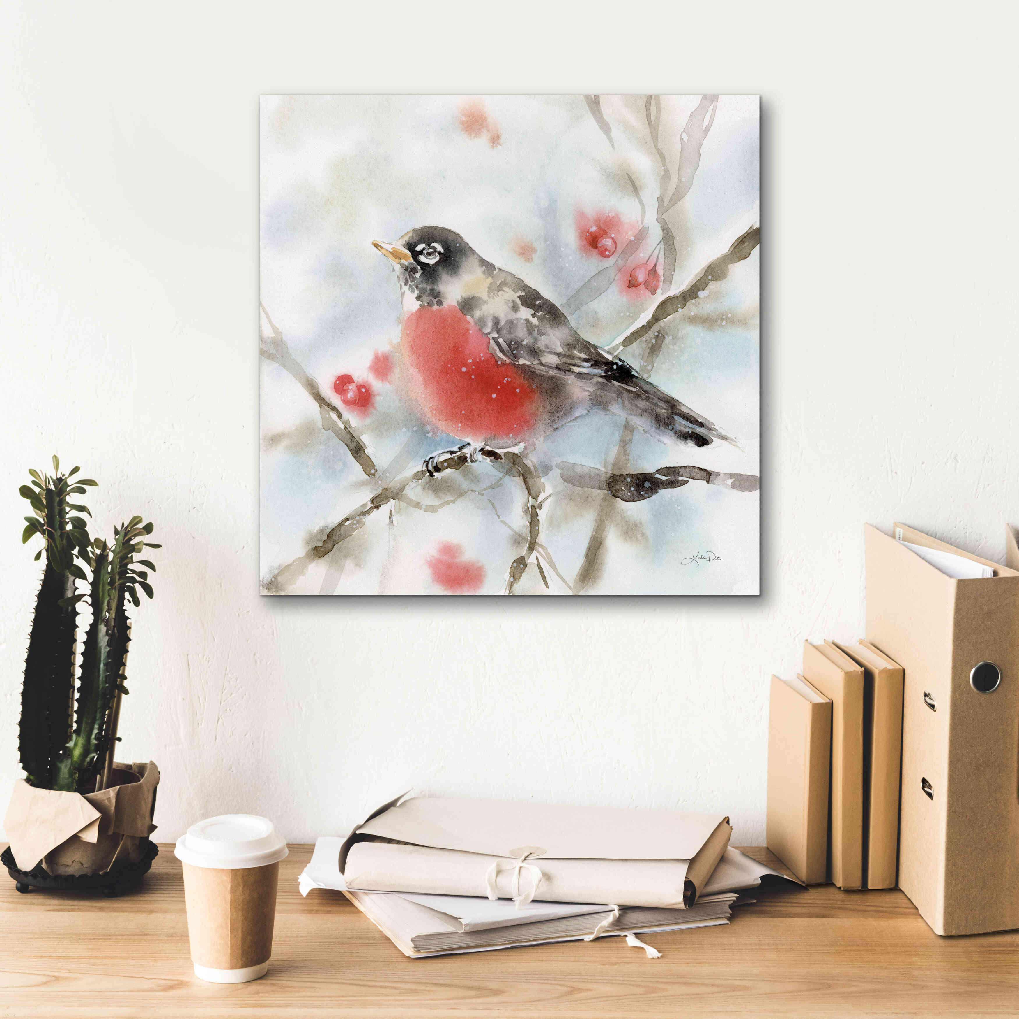 'Winter Robin' by Katrina Pete, Giclee Canvas Wall Art,18x18