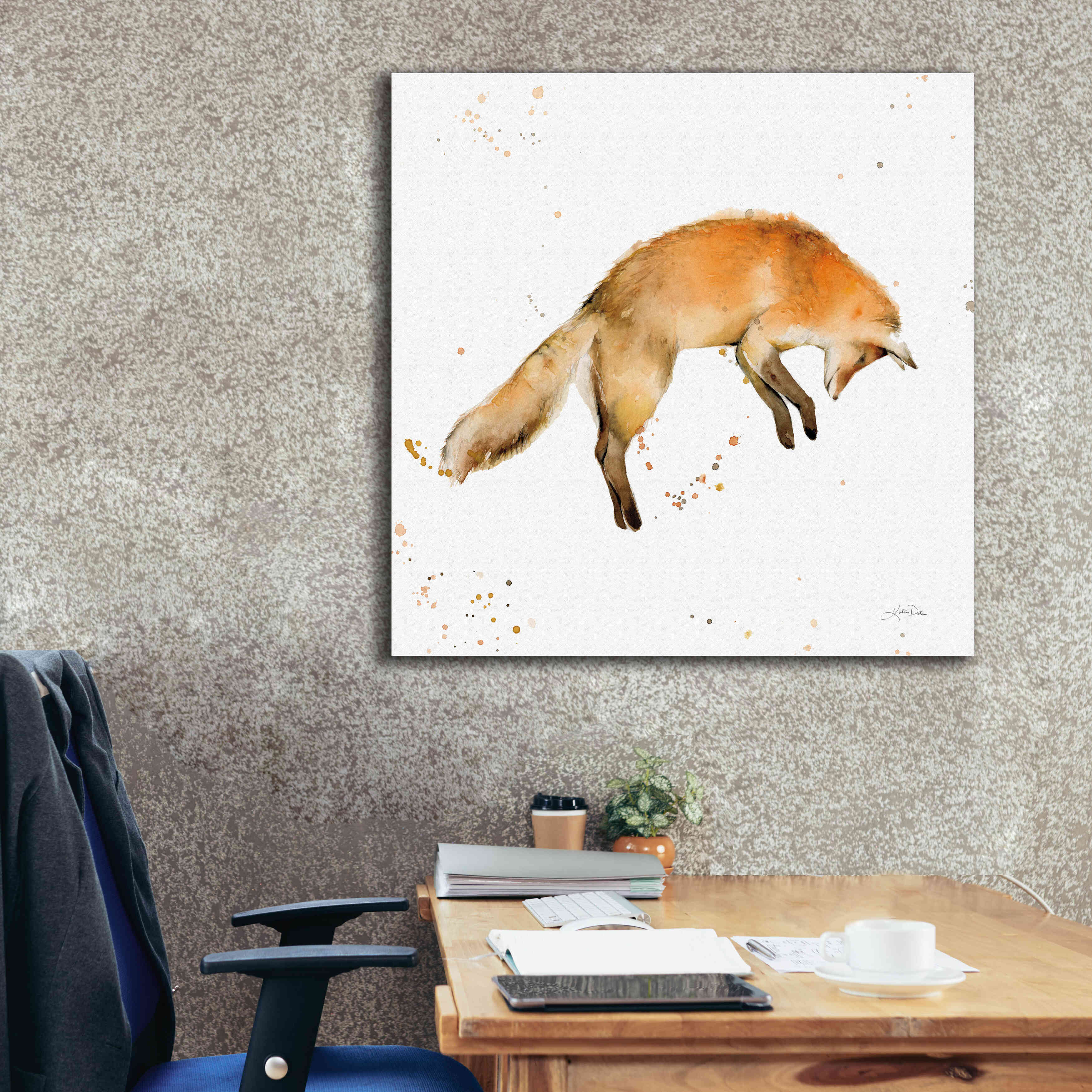 'Jumping Fox' by Katrina Pete, Giclee Canvas Wall Art,37x37