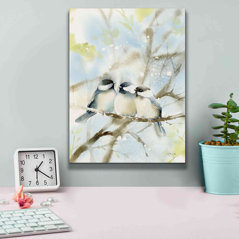 Image of 'Three Chickadees in Spring' by Katrina Pete, Giclee Canvas Wall Art,12x16