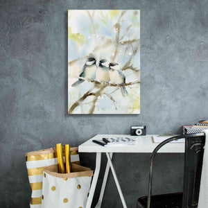 'Three Chickadees in Spring' by Katrina Pete, Giclee Canvas Wall Art,18x26