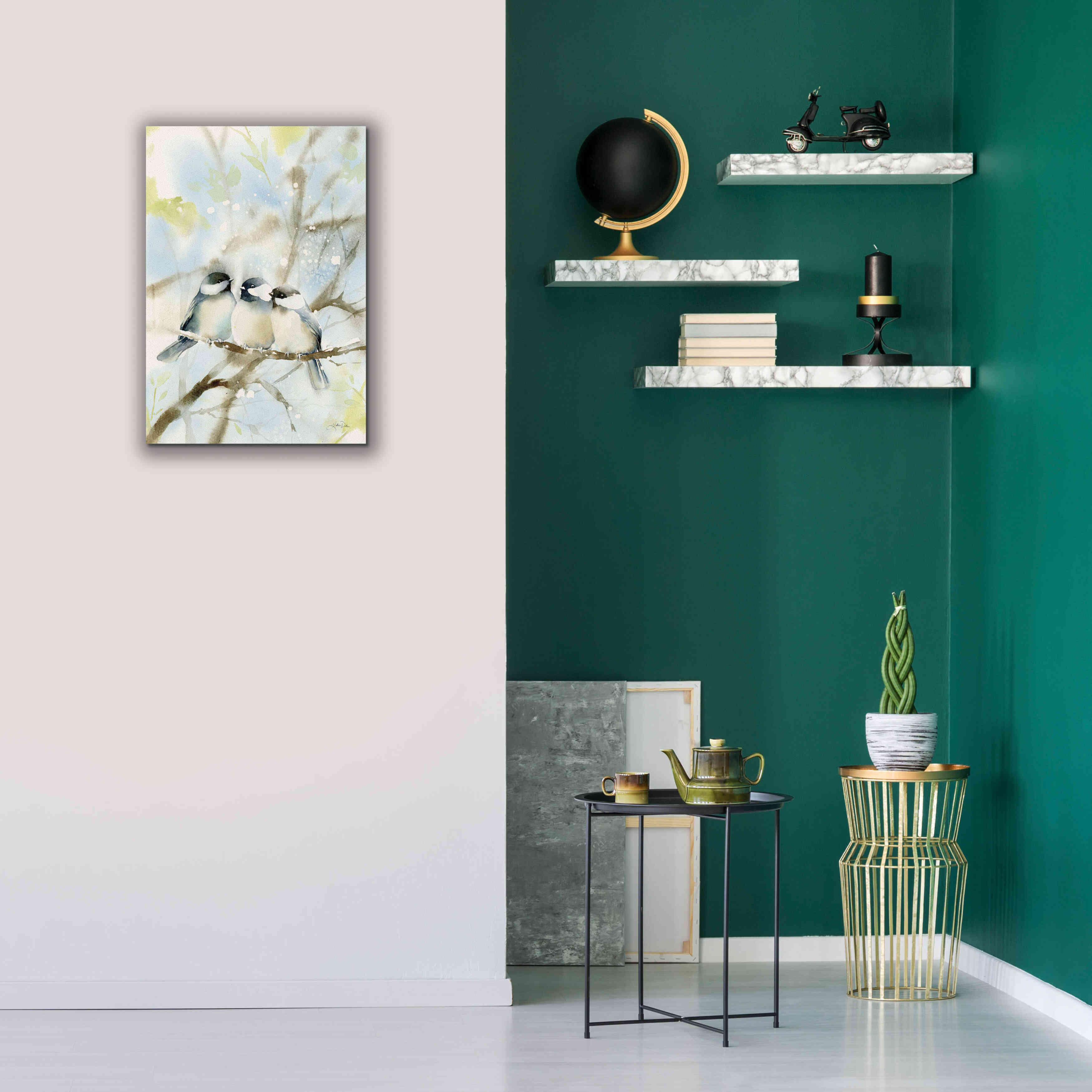 'Three Chickadees in Spring' by Katrina Pete, Giclee Canvas Wall Art,18x26