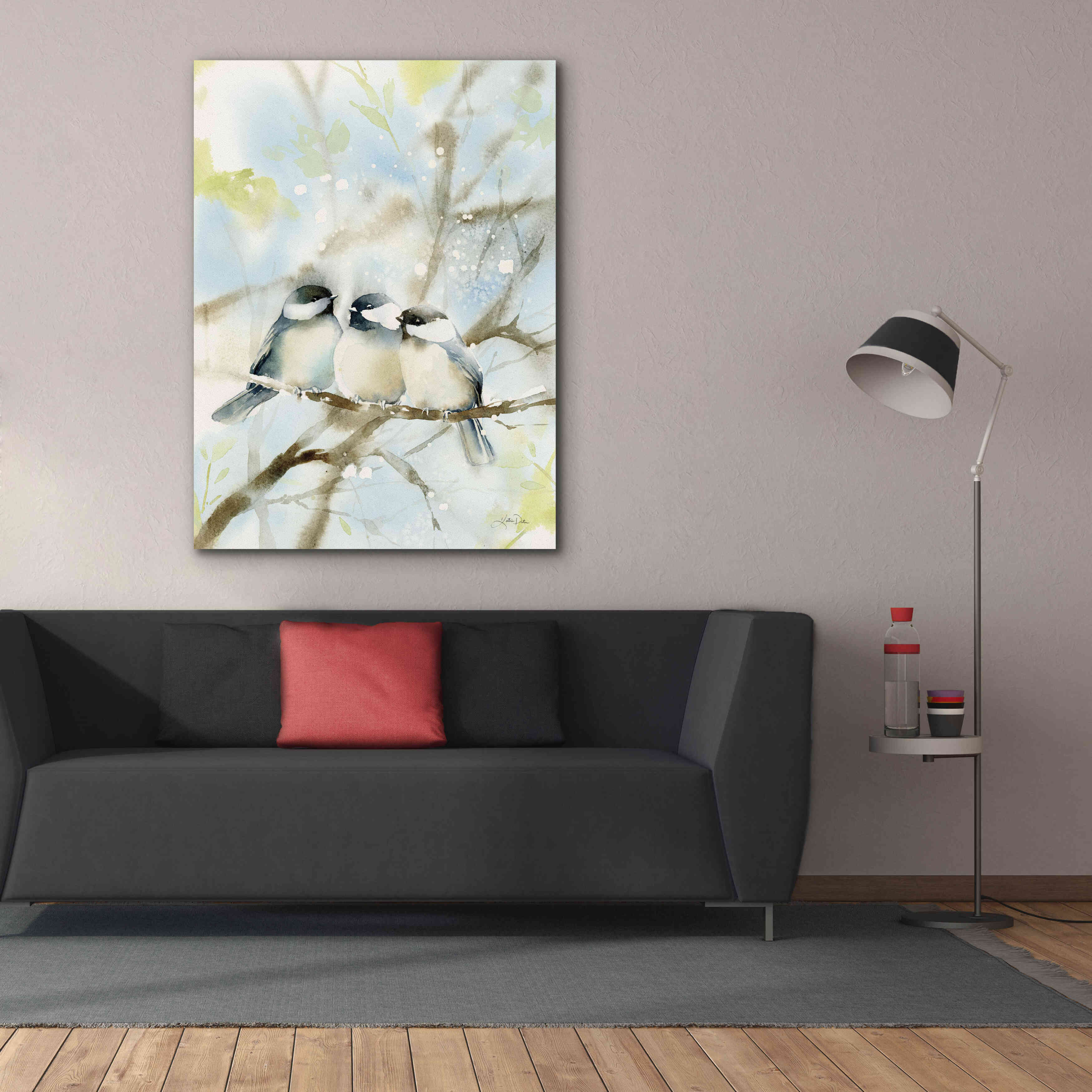 'Three Chickadees in Spring' by Katrina Pete, Giclee Canvas Wall Art,40x54