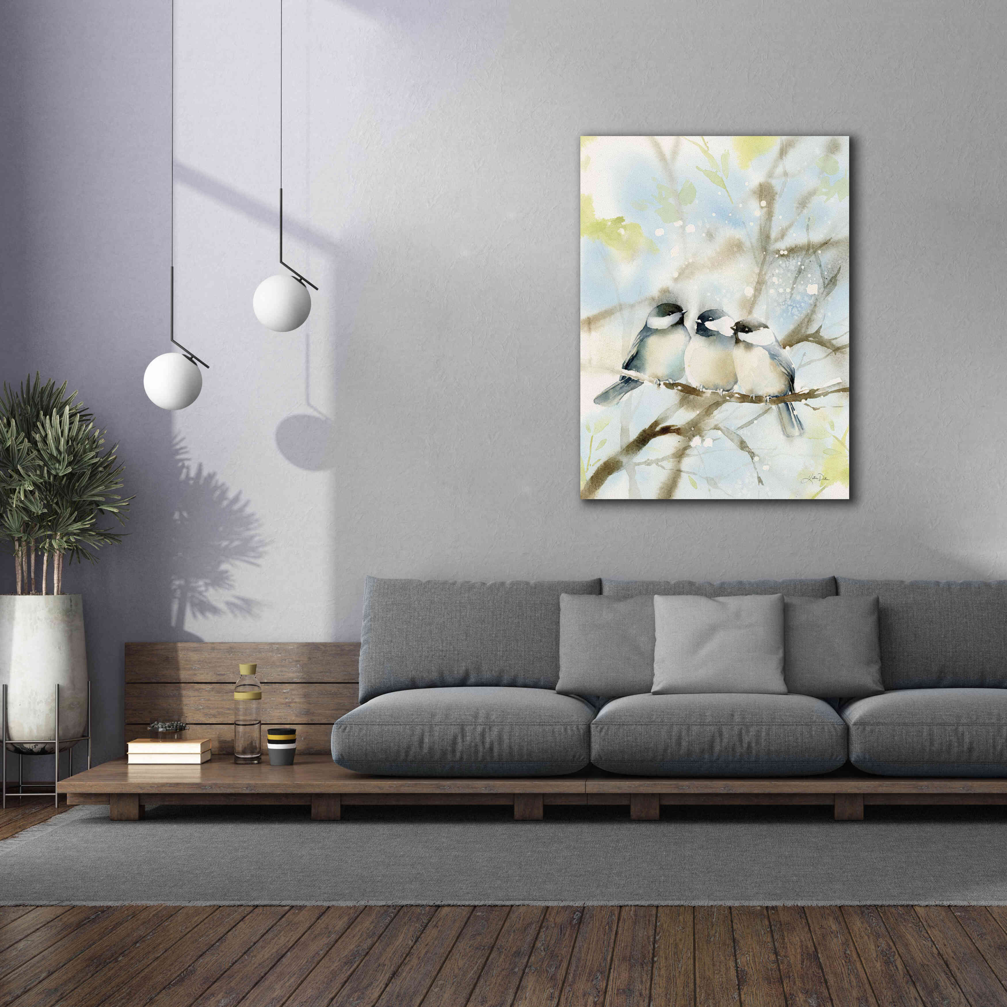 'Three Chickadees in Spring' by Katrina Pete, Giclee Canvas Wall Art,40x54