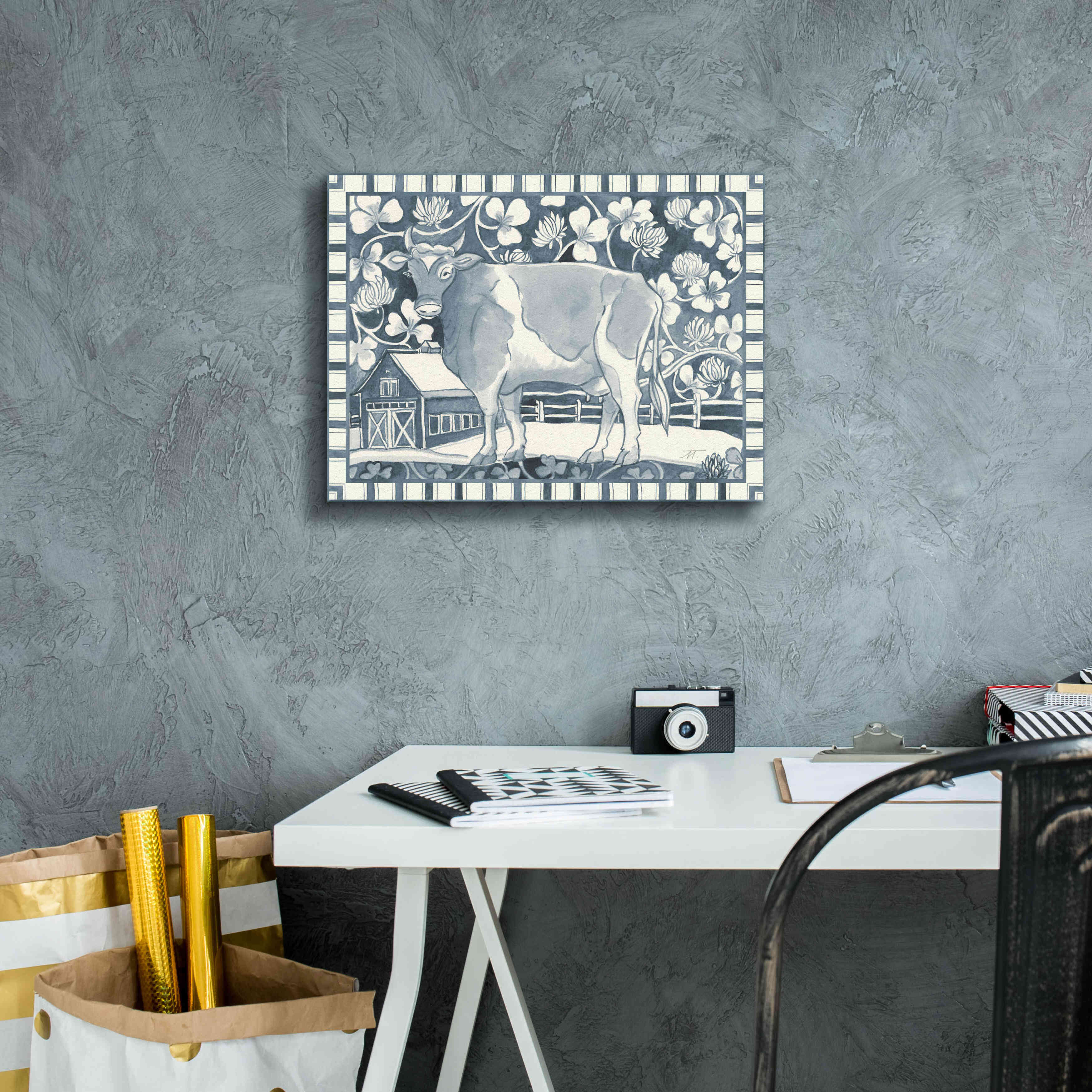 'Farm Life II Stripe Border' by Miranda Thomas, Giclee Canvas Wall Art,16x12