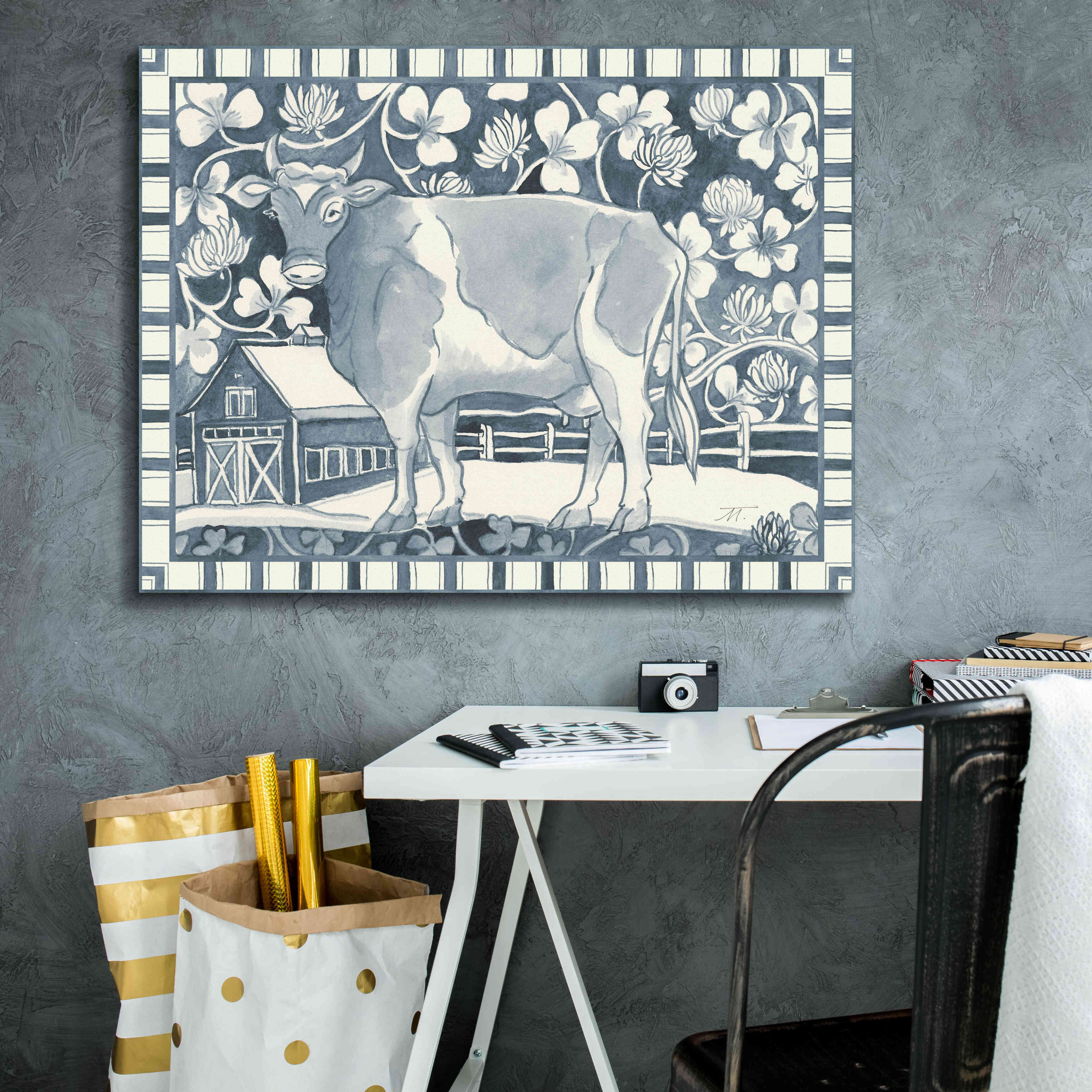 'Farm Life II Stripe Border' by Miranda Thomas, Giclee Canvas Wall Art,34x26