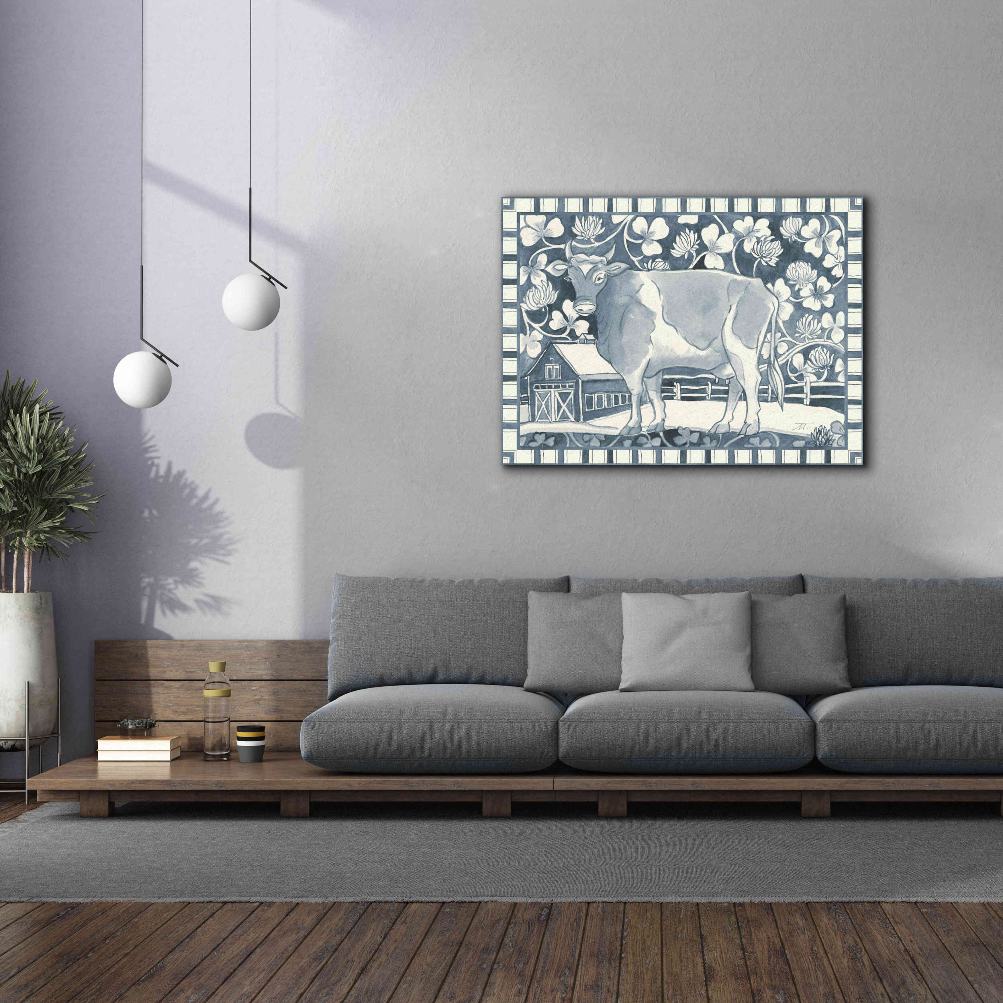 'Farm Life II Stripe Border' by Miranda Thomas, Giclee Canvas Wall Art,54x40