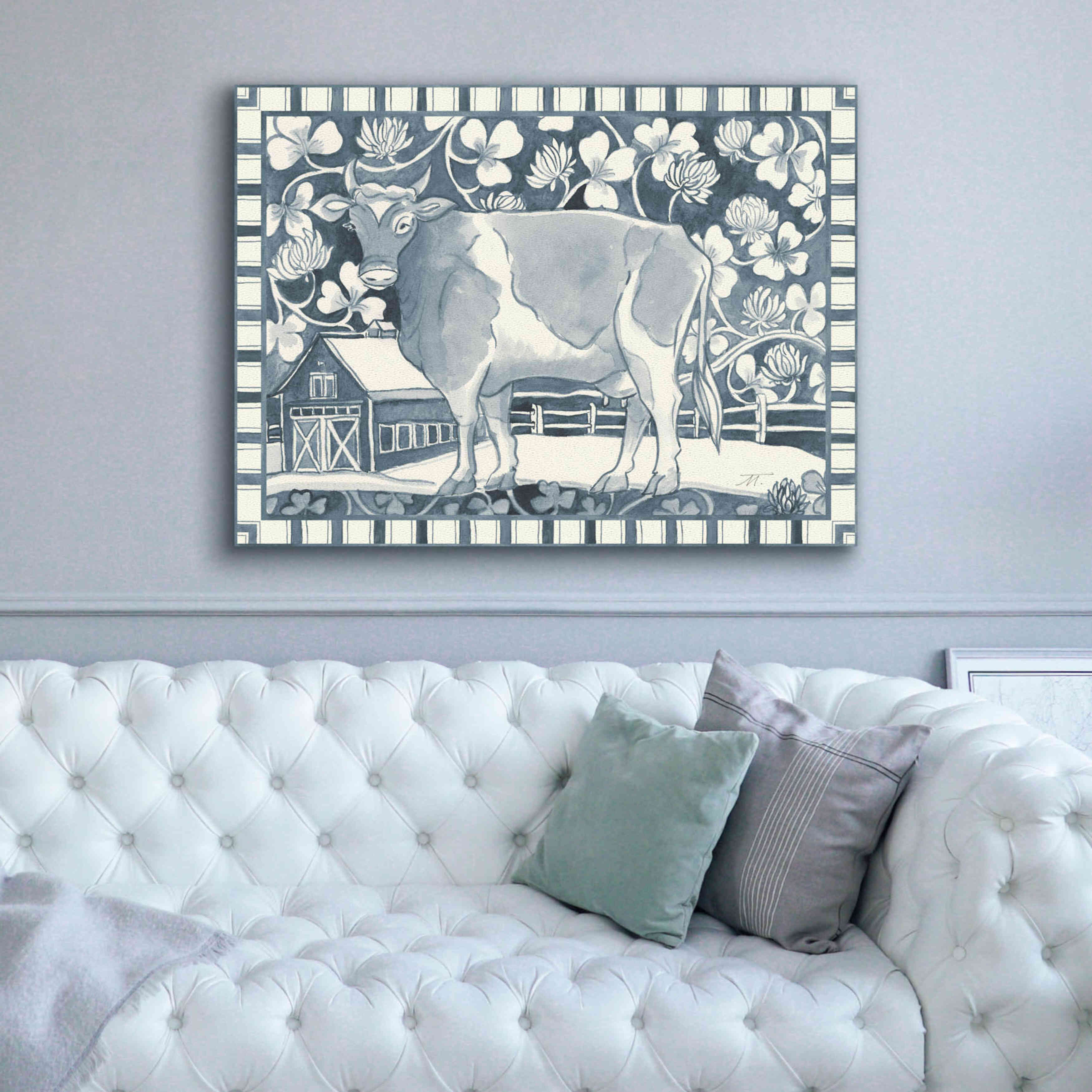 'Farm Life II Stripe Border' by Miranda Thomas, Giclee Canvas Wall Art,54x40