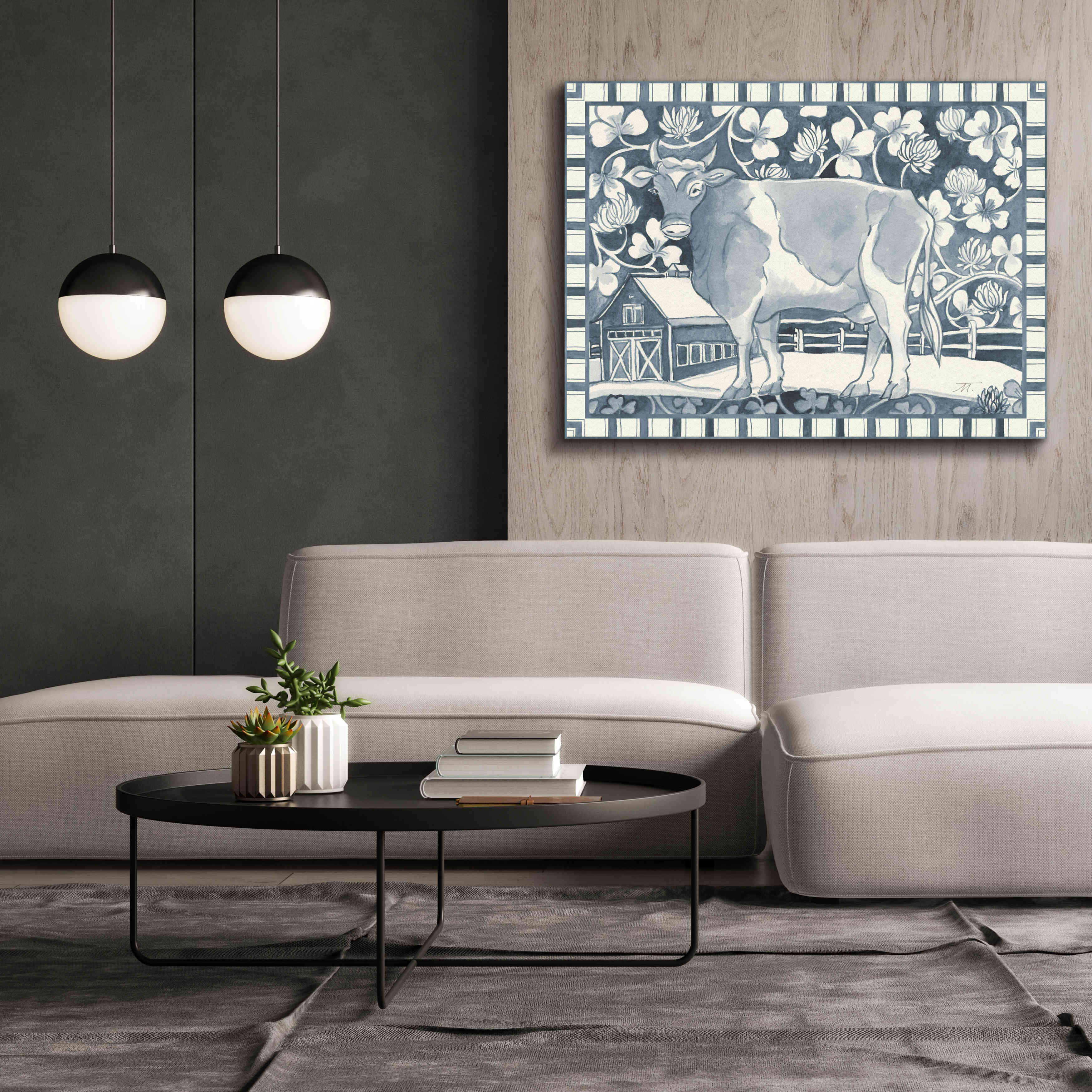 'Farm Life II Stripe Border' by Miranda Thomas, Giclee Canvas Wall Art,54x40