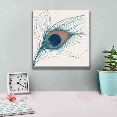 Image of 'Peacock Feather I Blue' by Miranda Thomas, Giclee Canvas Wall Art,12x12