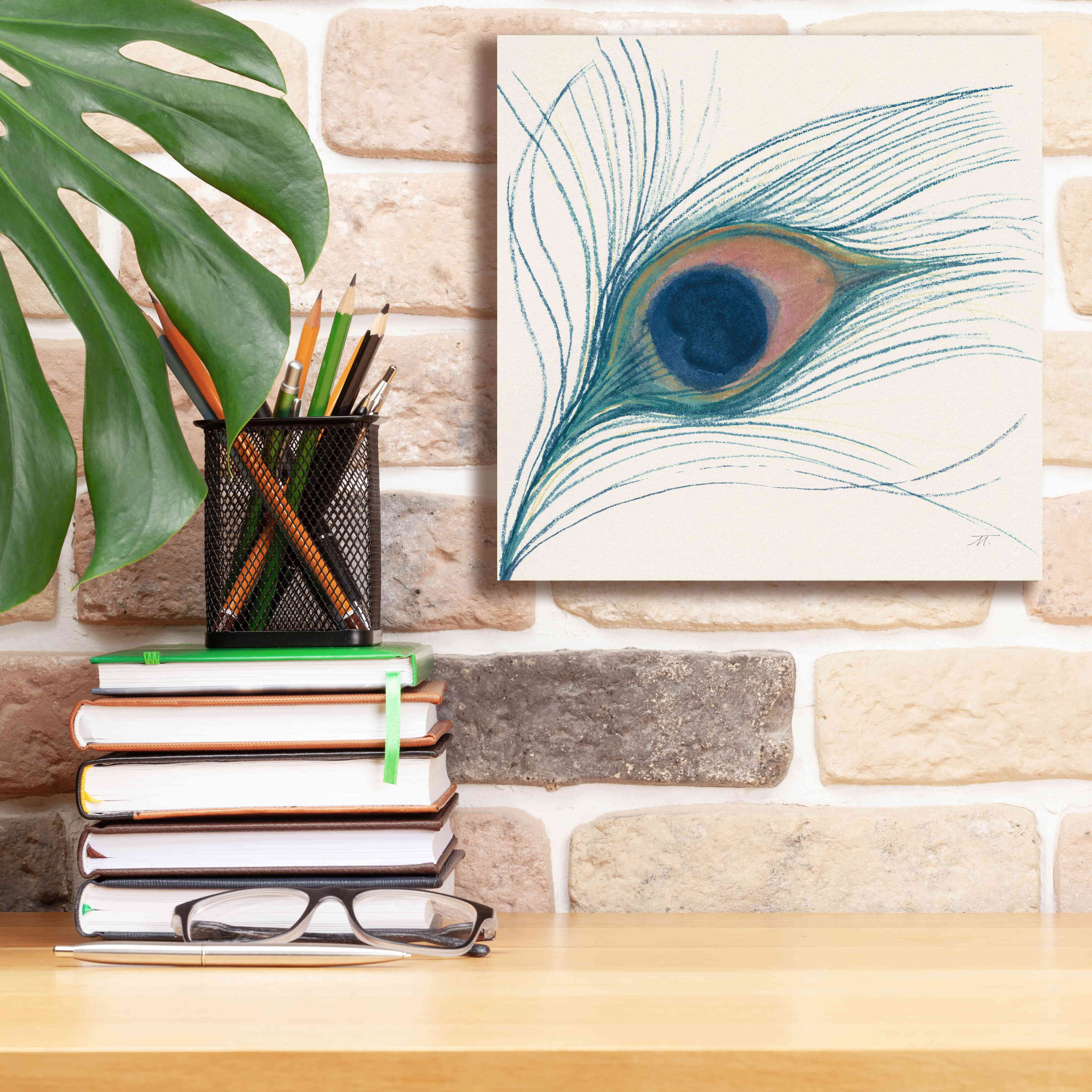 'Peacock Feather I Blue' by Miranda Thomas, Giclee Canvas Wall Art,12x12