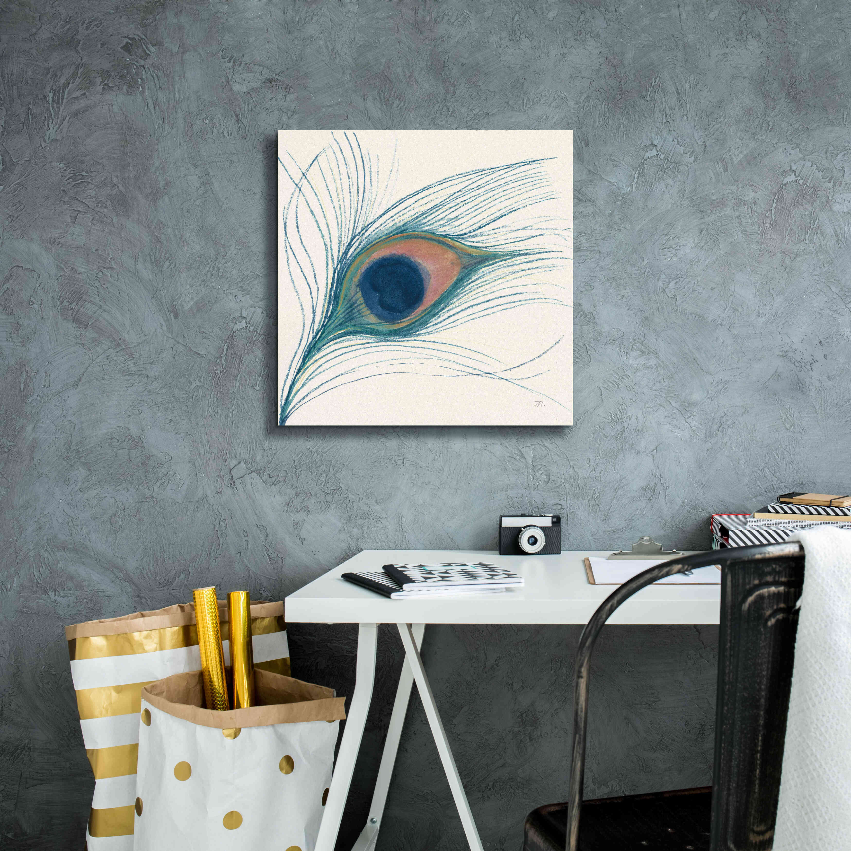 'Peacock Feather I Blue' by Miranda Thomas, Giclee Canvas Wall Art,18x18