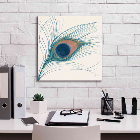 Image of 'Peacock Feather I Blue' by Miranda Thomas, Giclee Canvas Wall Art,18x18