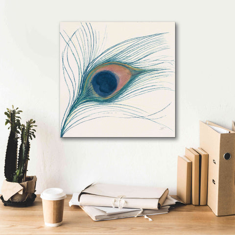 Image of 'Peacock Feather I Blue' by Miranda Thomas, Giclee Canvas Wall Art,18x18