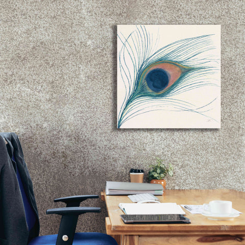 Image of 'Peacock Feather I Blue' by Miranda Thomas, Giclee Canvas Wall Art,26x26
