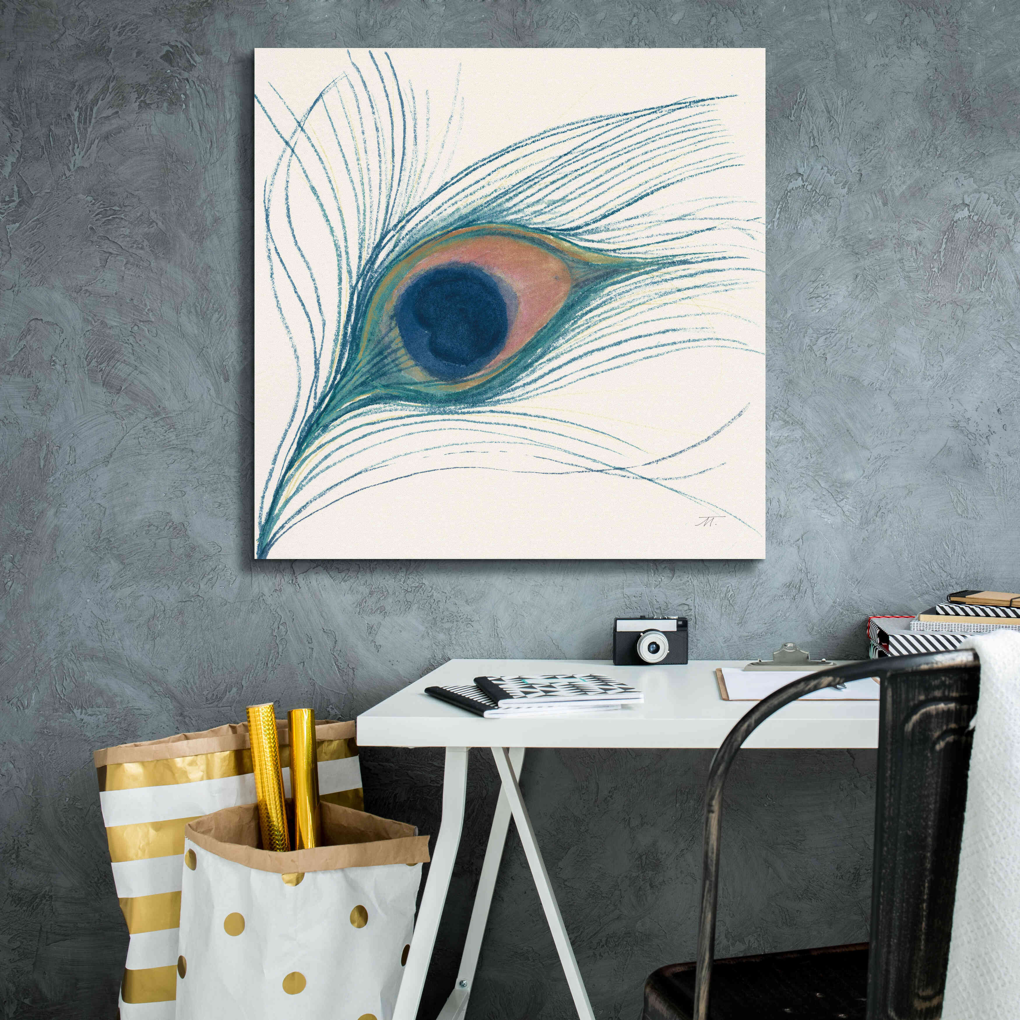 'Peacock Feather I Blue' by Miranda Thomas, Giclee Canvas Wall Art,26x26