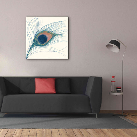 Image of 'Peacock Feather I Blue' by Miranda Thomas, Giclee Canvas Wall Art,37x37