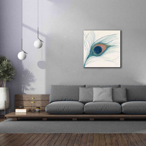 Image of 'Peacock Feather I Blue' by Miranda Thomas, Giclee Canvas Wall Art,37x37