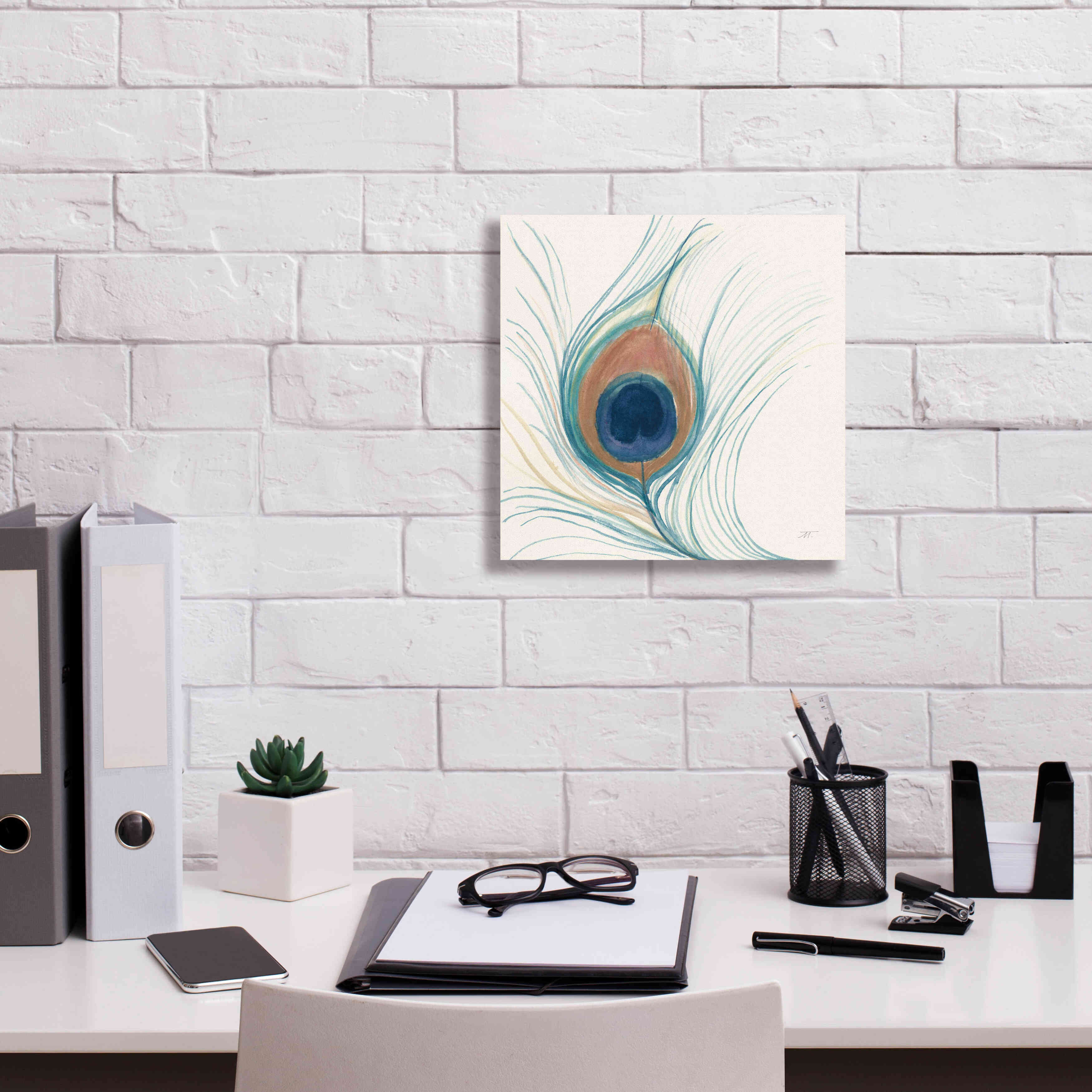 'Peacock Feather II Blue' by Miranda Thomas, Giclee Canvas Wall Art,12x12