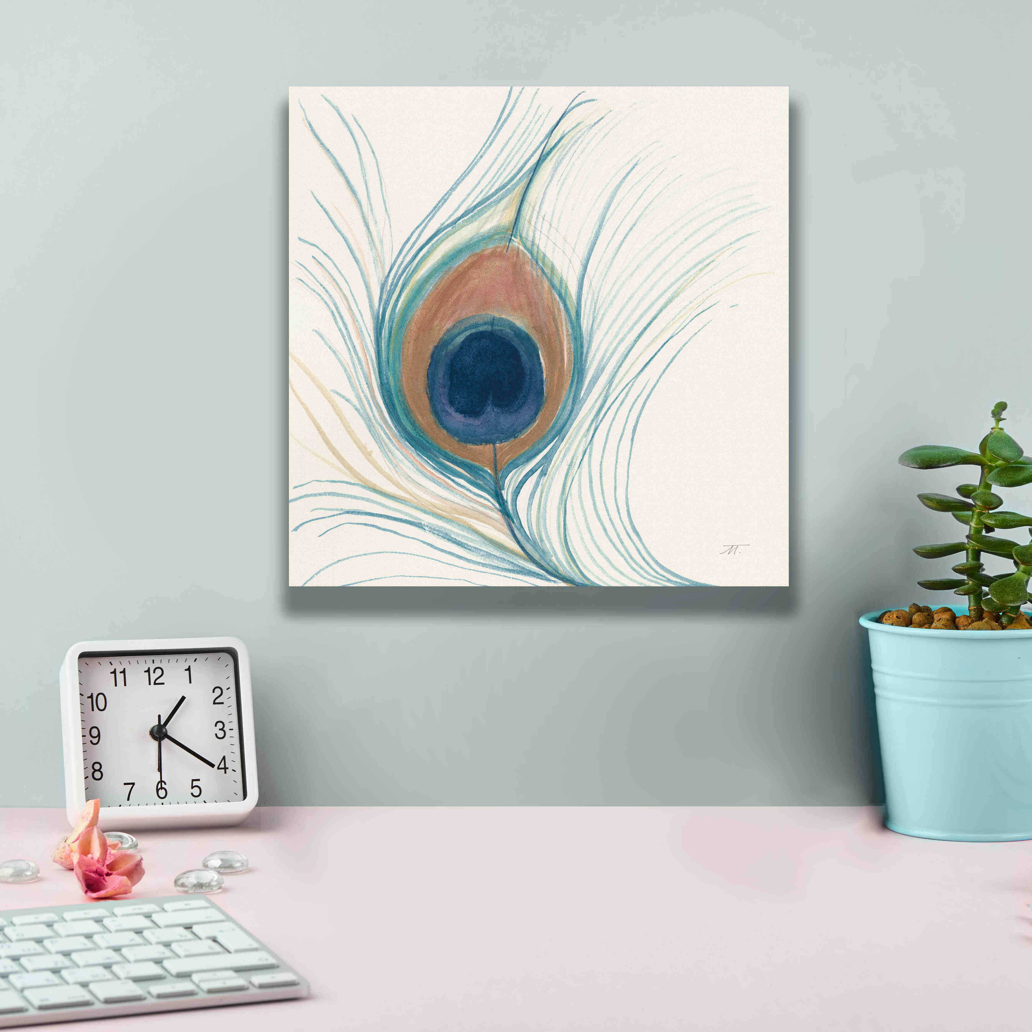 'Peacock Feather II Blue' by Miranda Thomas, Giclee Canvas Wall Art,12x12