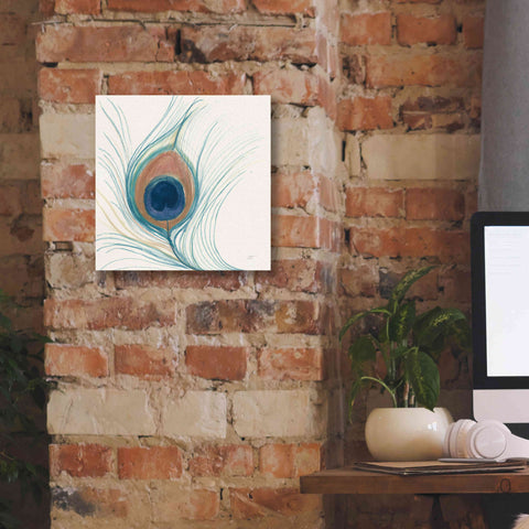 Image of 'Peacock Feather II Blue' by Miranda Thomas, Giclee Canvas Wall Art,12x12