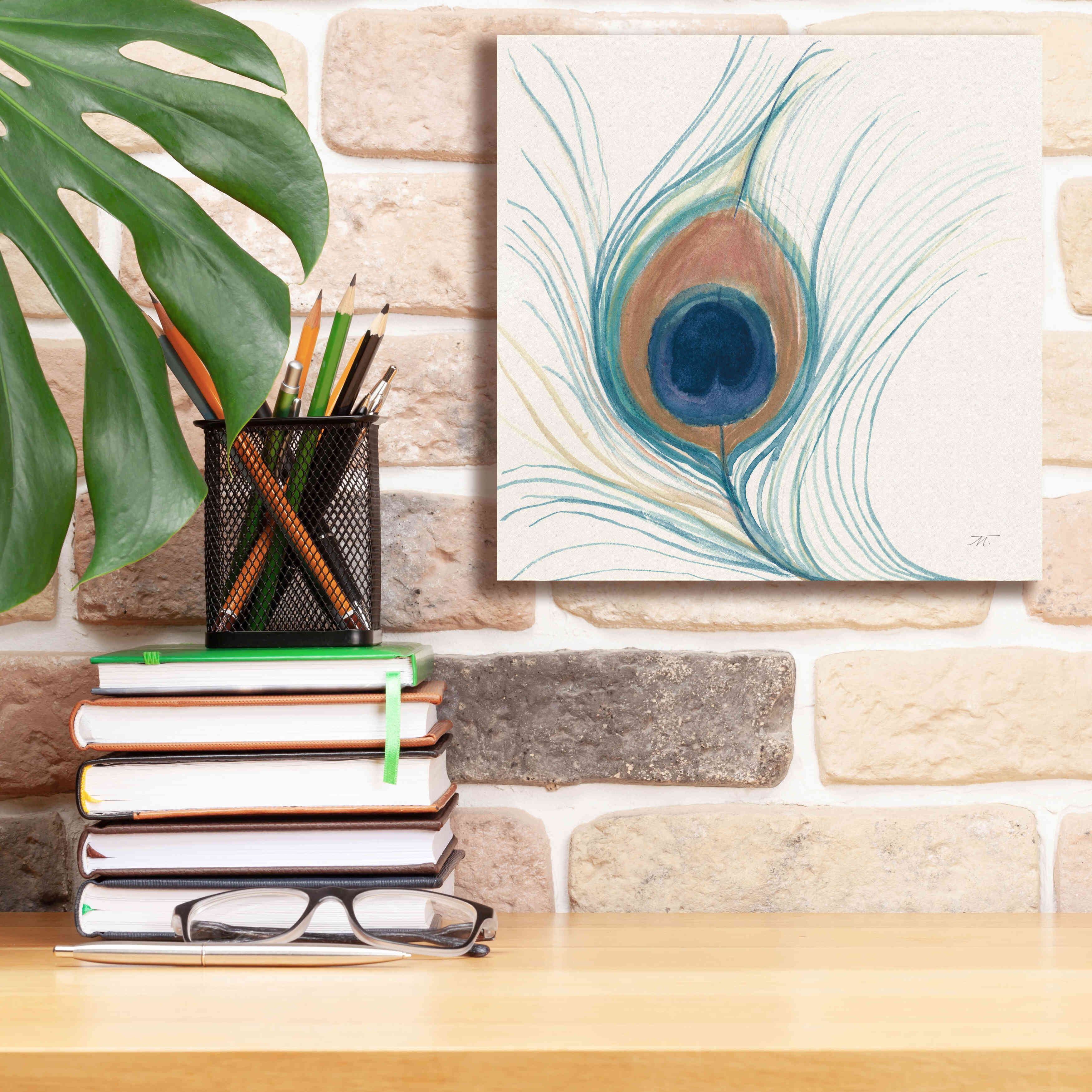 'Peacock Feather II Blue' by Miranda Thomas, Giclee Canvas Wall Art,12x12