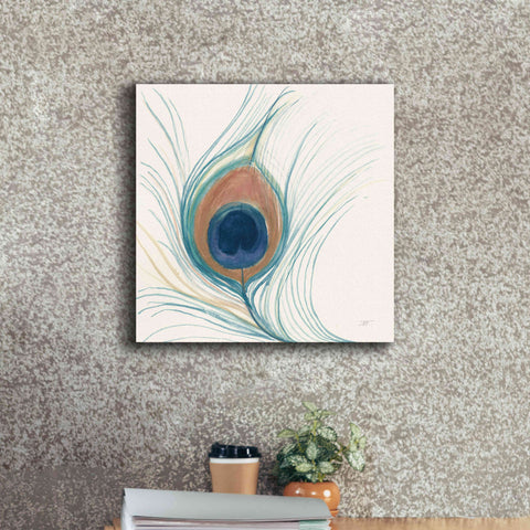 Image of 'Peacock Feather II Blue' by Miranda Thomas, Giclee Canvas Wall Art,18x18
