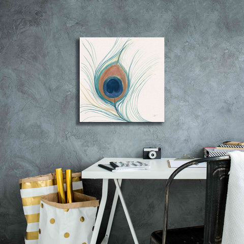 Image of 'Peacock Feather II Blue' by Miranda Thomas, Giclee Canvas Wall Art,18x18