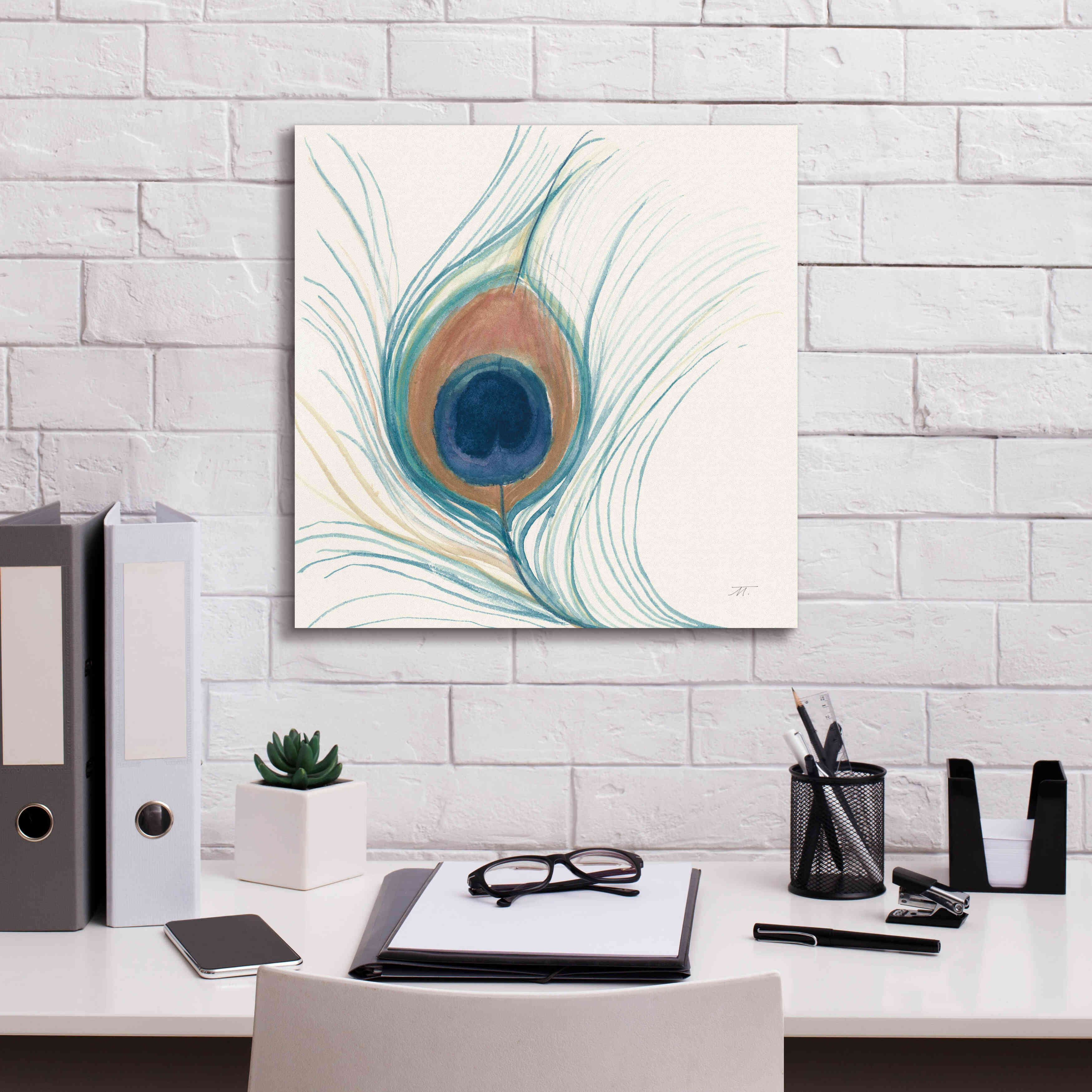 'Peacock Feather II Blue' by Miranda Thomas, Giclee Canvas Wall Art,18x18